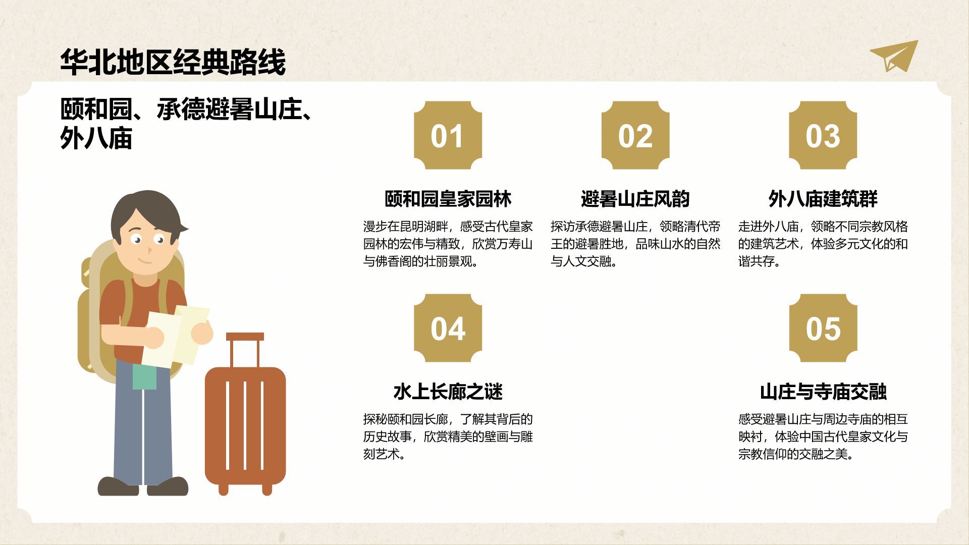 橙色插画风中国文化旅游经典路线推荐PPT模板