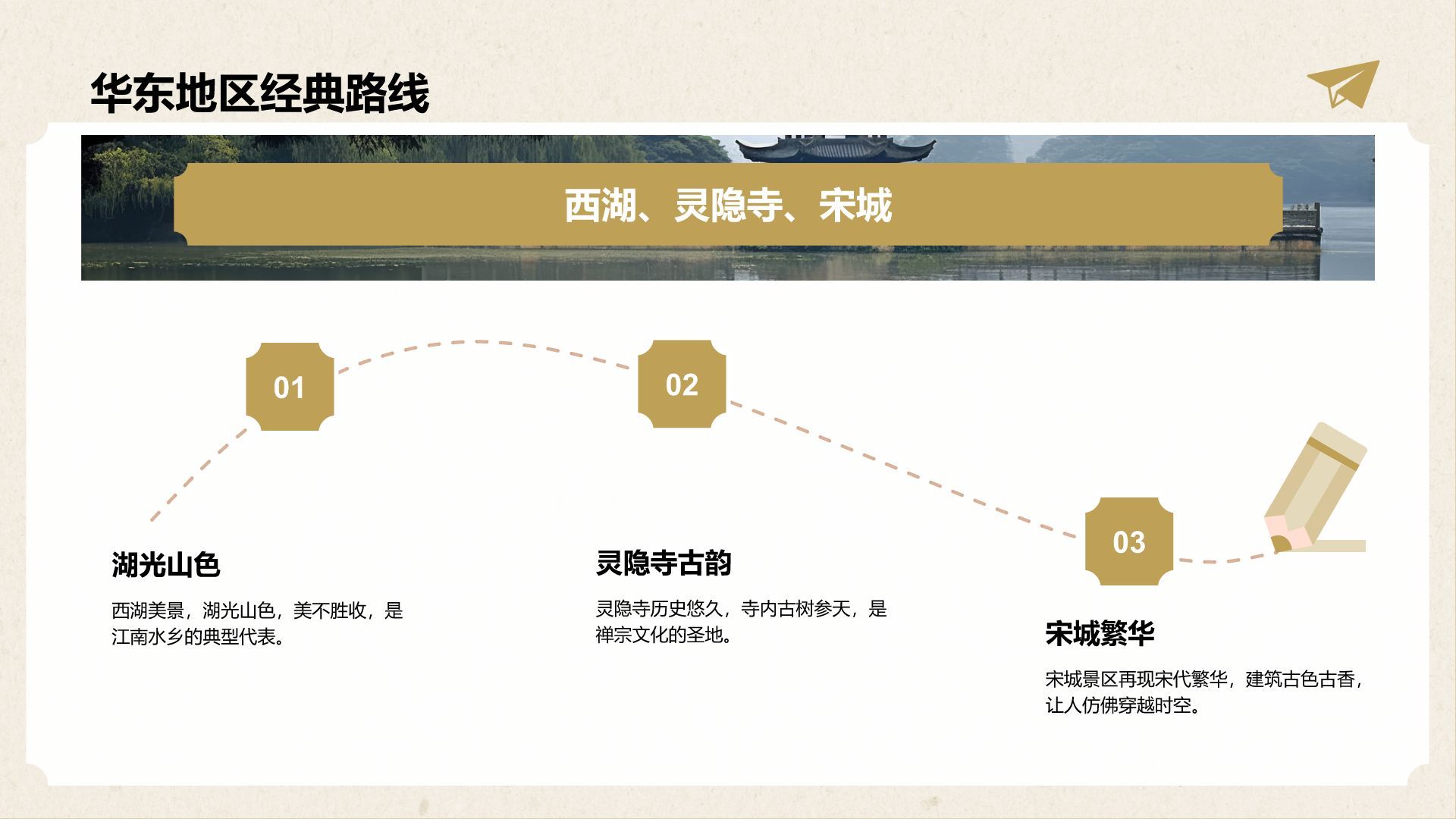 橙色插画风中国文化旅游经典路线推荐PPT模板