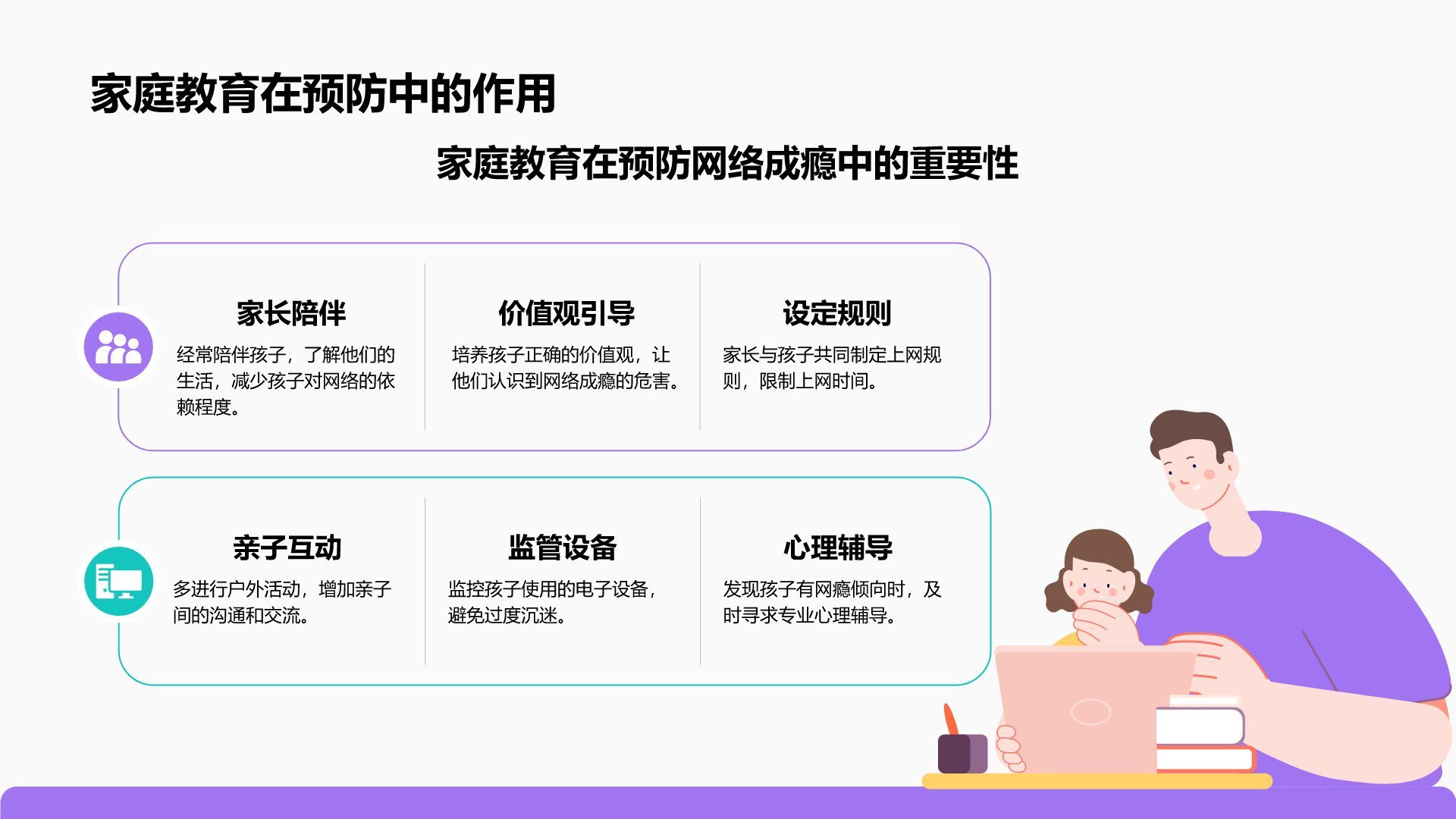 紫色插画风拒绝网瘾，健康成长主题班会PPT模板