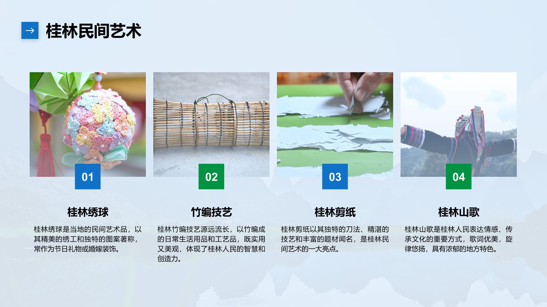 蓝色摄影风桂林的自然与人文之旅PPT模板