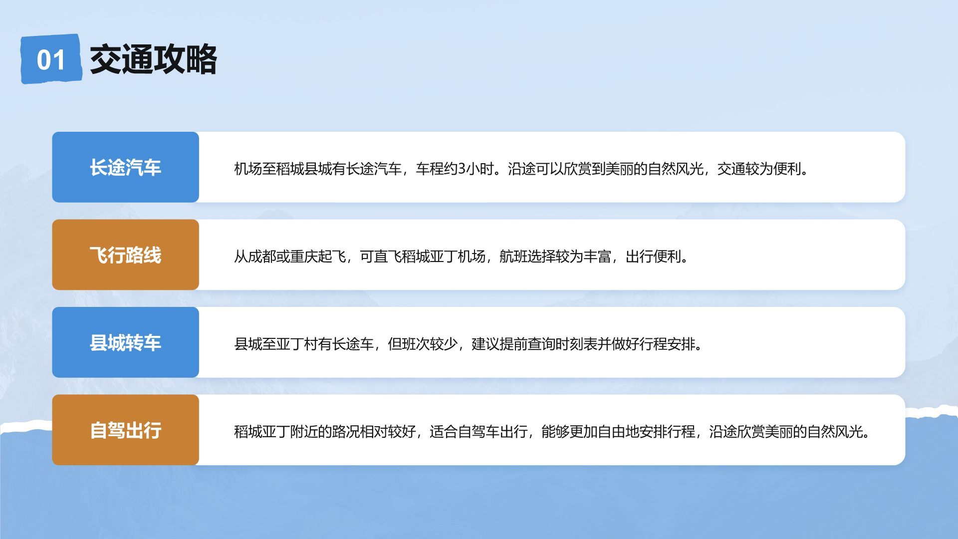蓝色摄影风走进稻城亚丁：我的家乡秘境之旅PPT模板