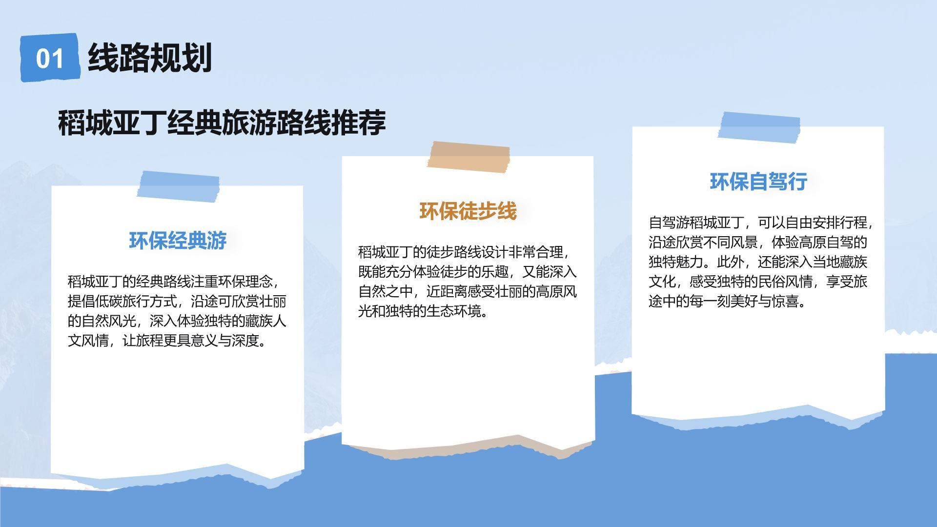 蓝色摄影风走进稻城亚丁：我的家乡秘境之旅PPT模板