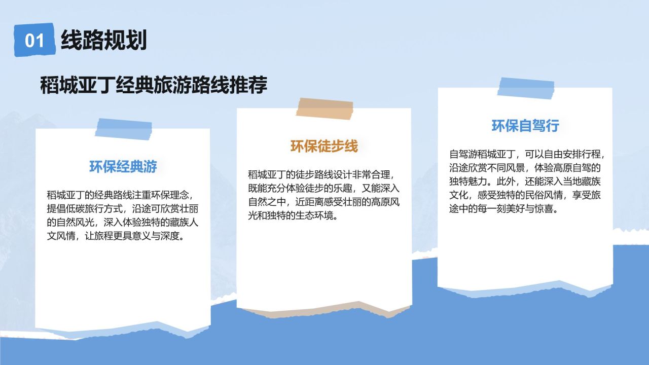 蓝色摄影风走进稻城亚丁:我的家乡秘境之旅PPT模板