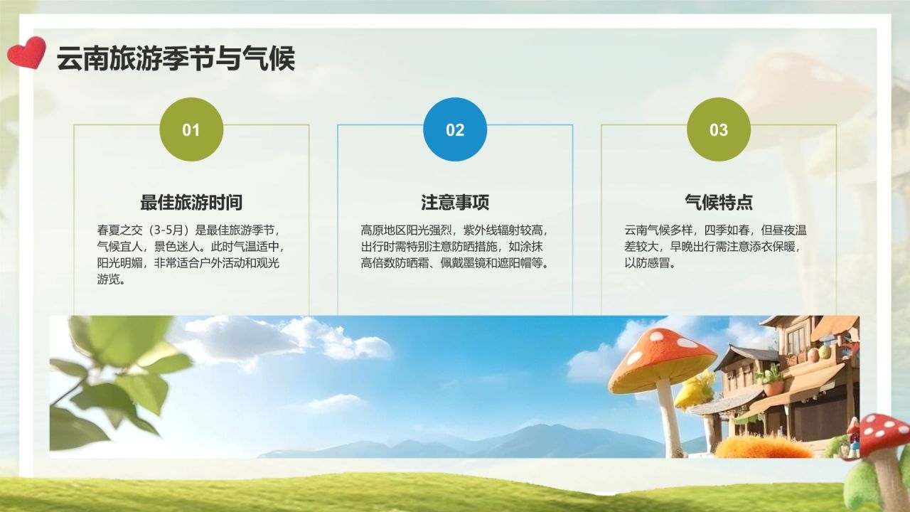 绿色3D风云南旅游全攻略:美景与美食PPT模板