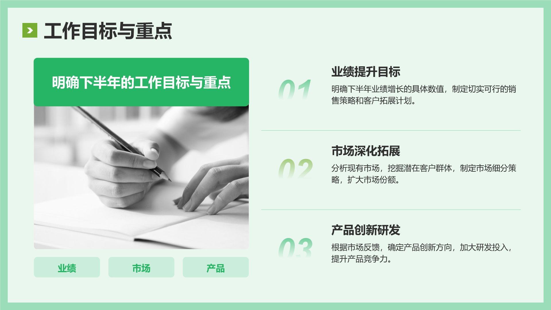 绿色简约风年中工作复盘与思考PPT模板