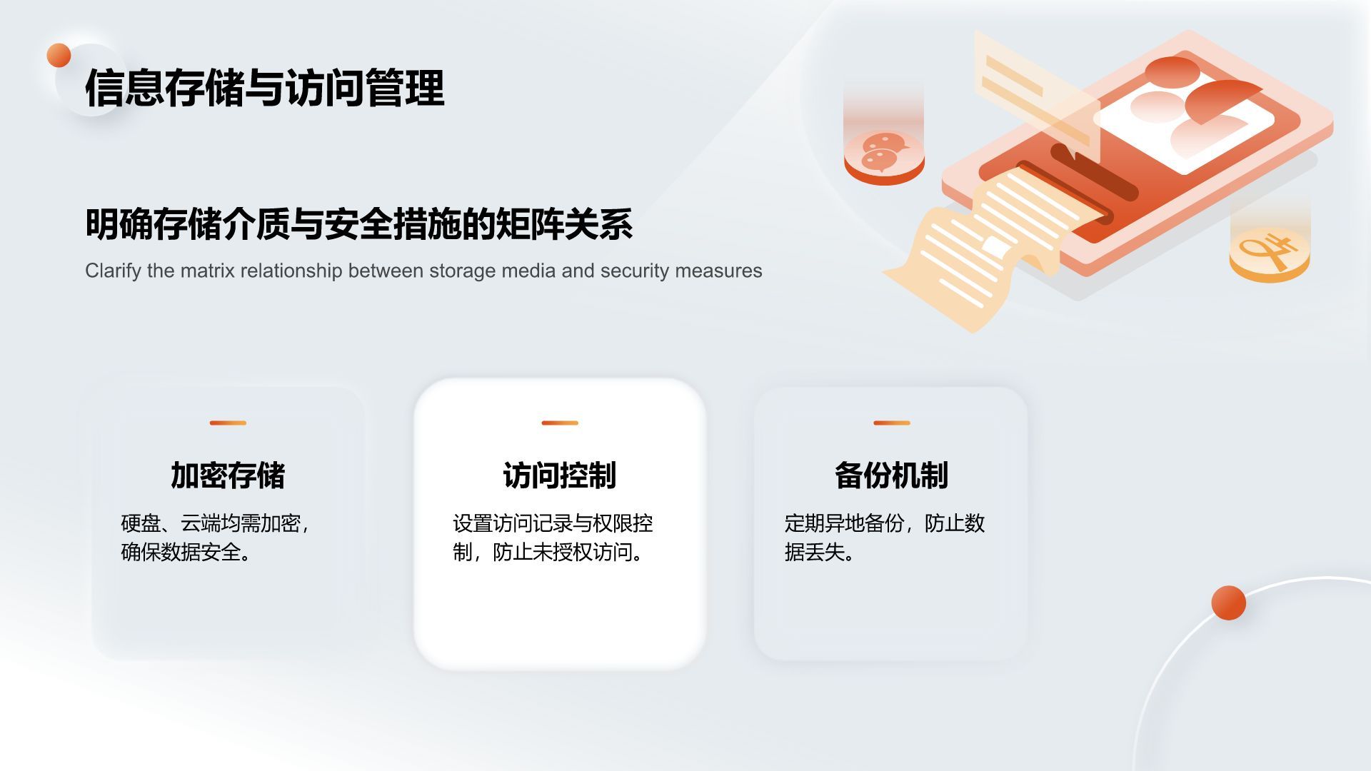橙色新拟态保密工作基本原则与防范PPT模板