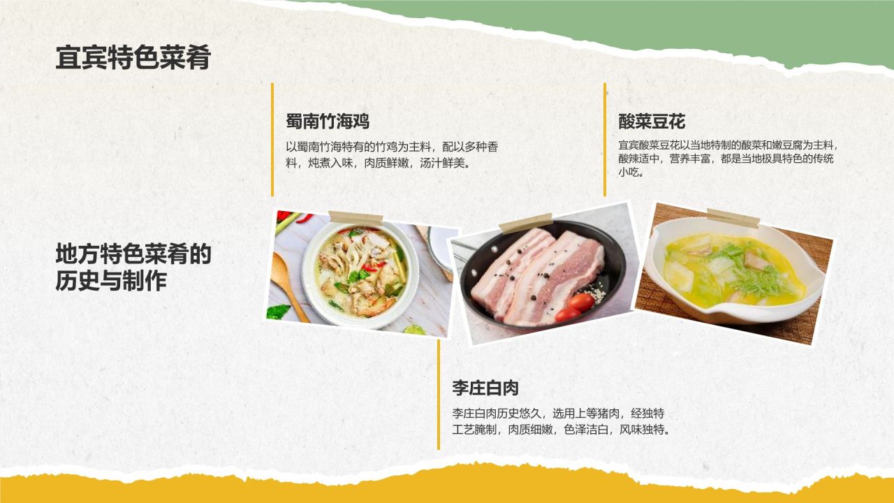 黄色摄影风宜宾美食与自然景观介绍PPT模板