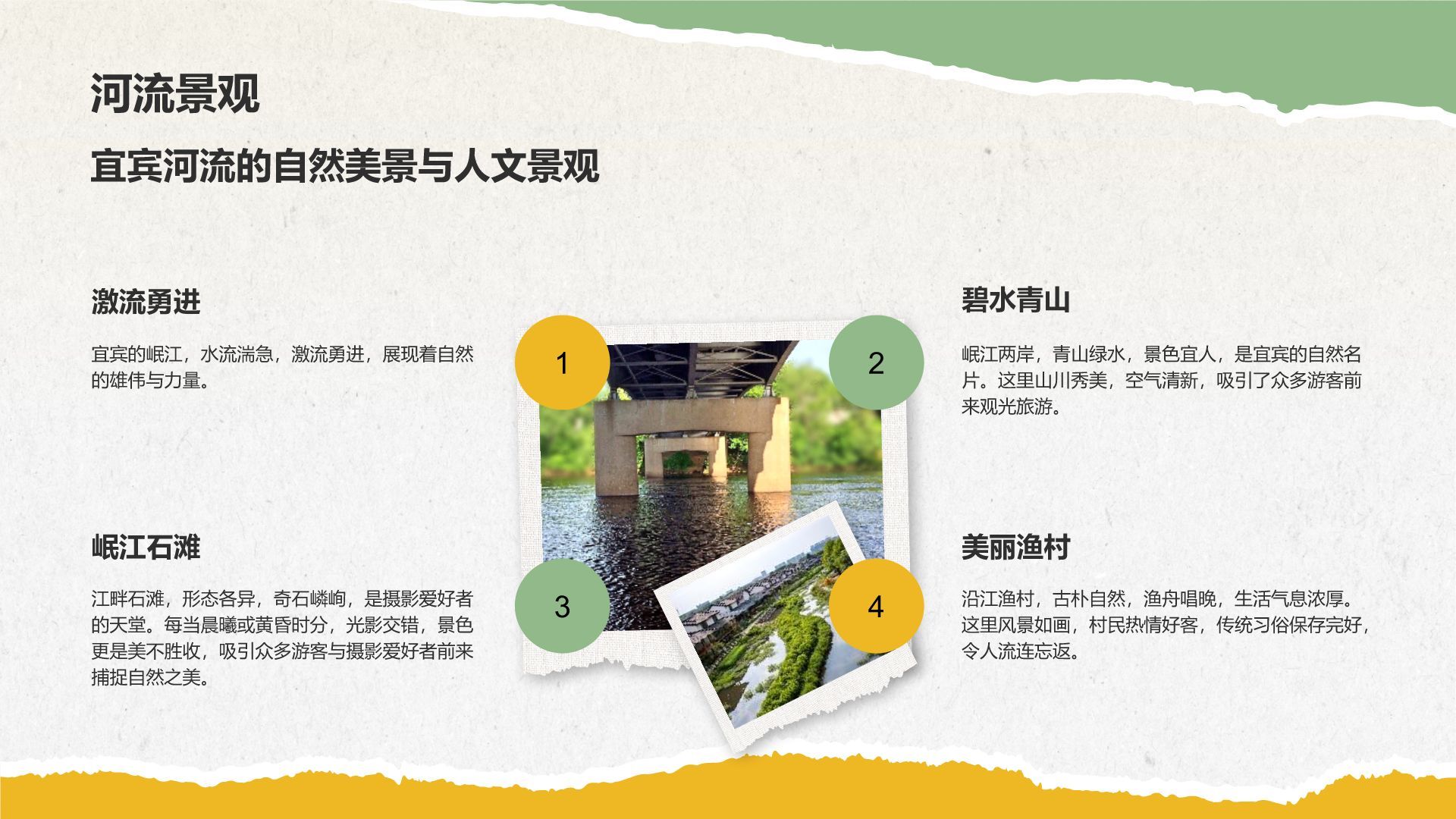 黄色摄影风宜宾美食与自然景观介绍PPT模板