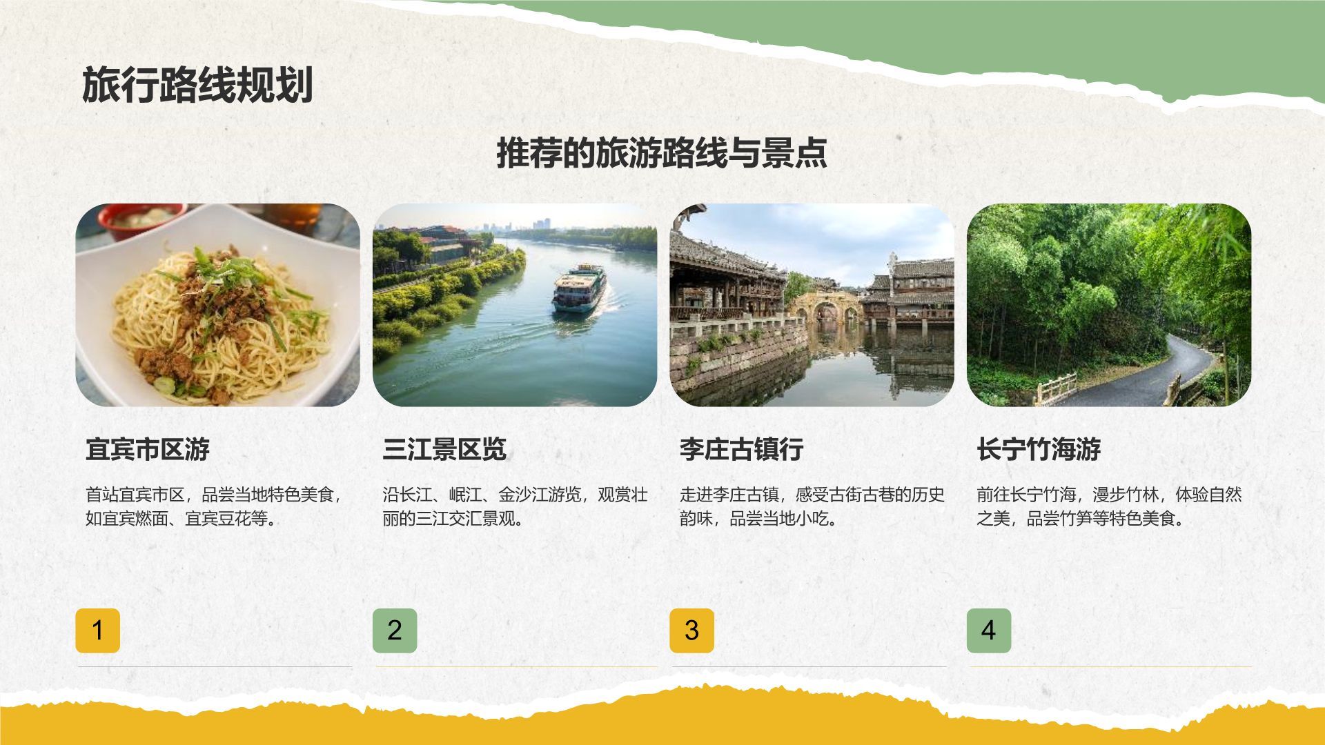 黄色摄影风宜宾美食与自然景观介绍PPT模板