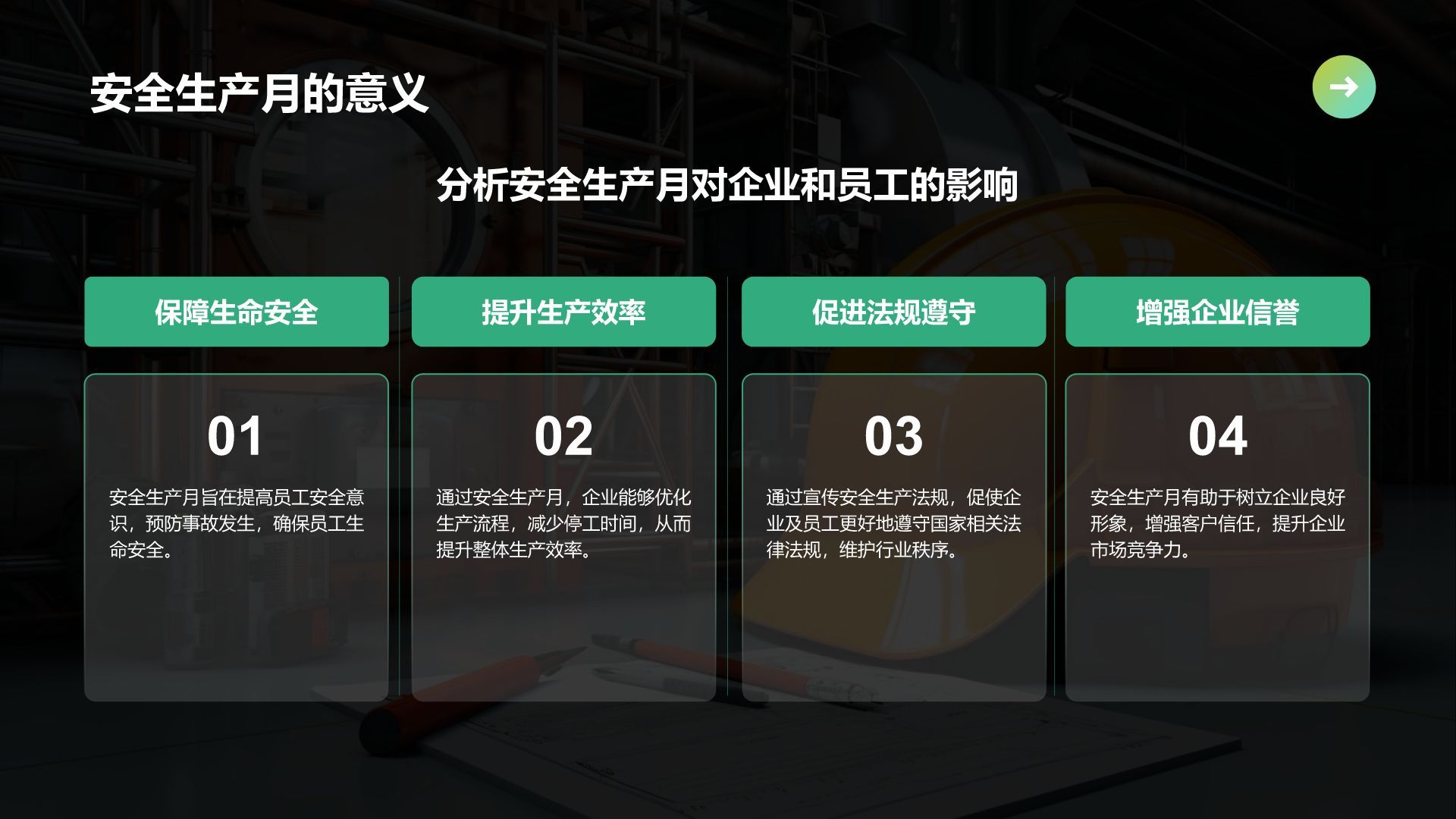 绿色商务风“安全生产月”主题宣传PPT模板