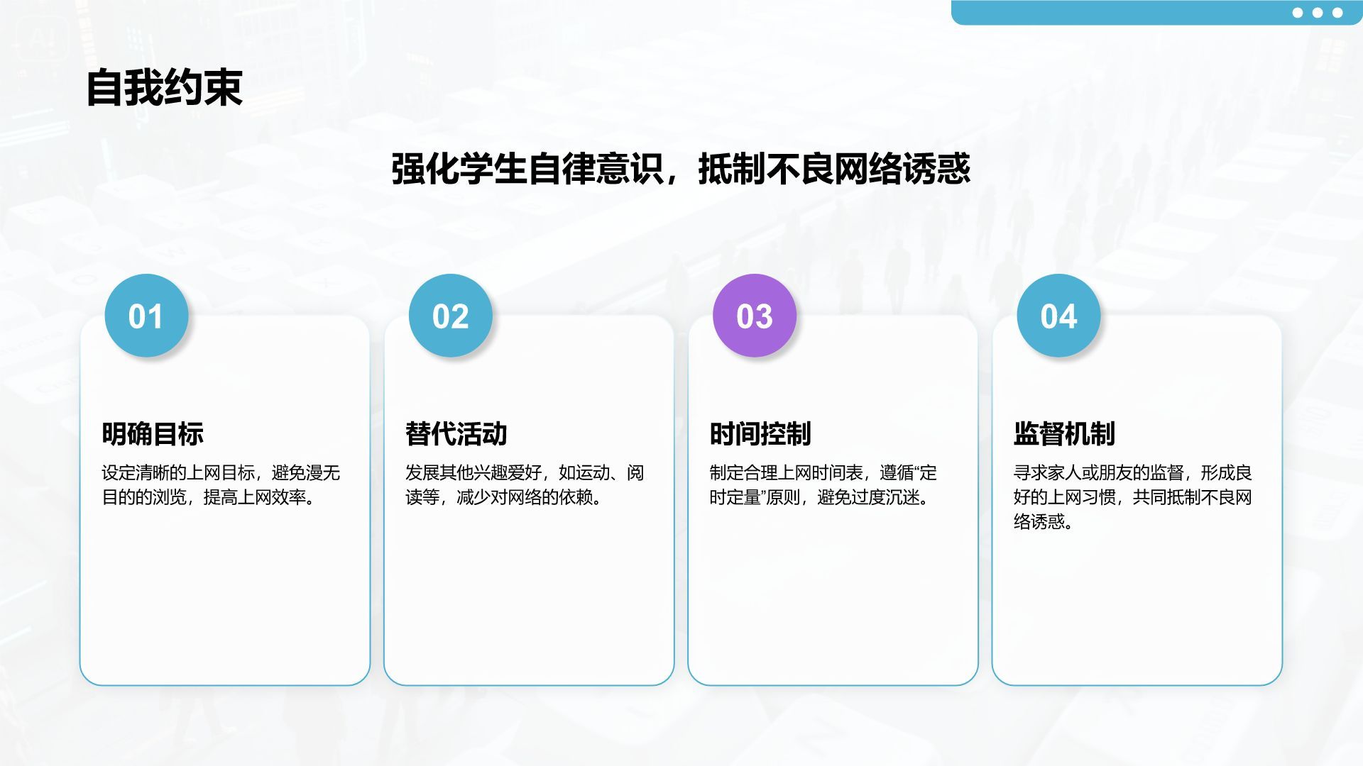 蓝色3D风网络成瘾危害与自我管理PPT模板