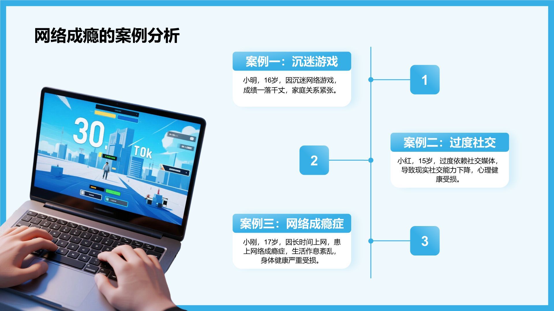 蓝色3D风青少年防止网瘾主题教育PPT模板
