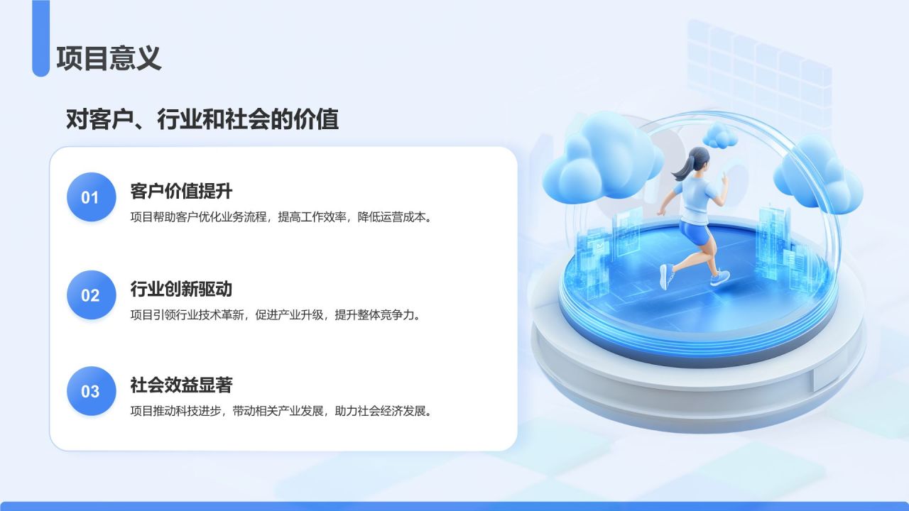 蓝色3D风AI技术项目介绍模板PPT模板