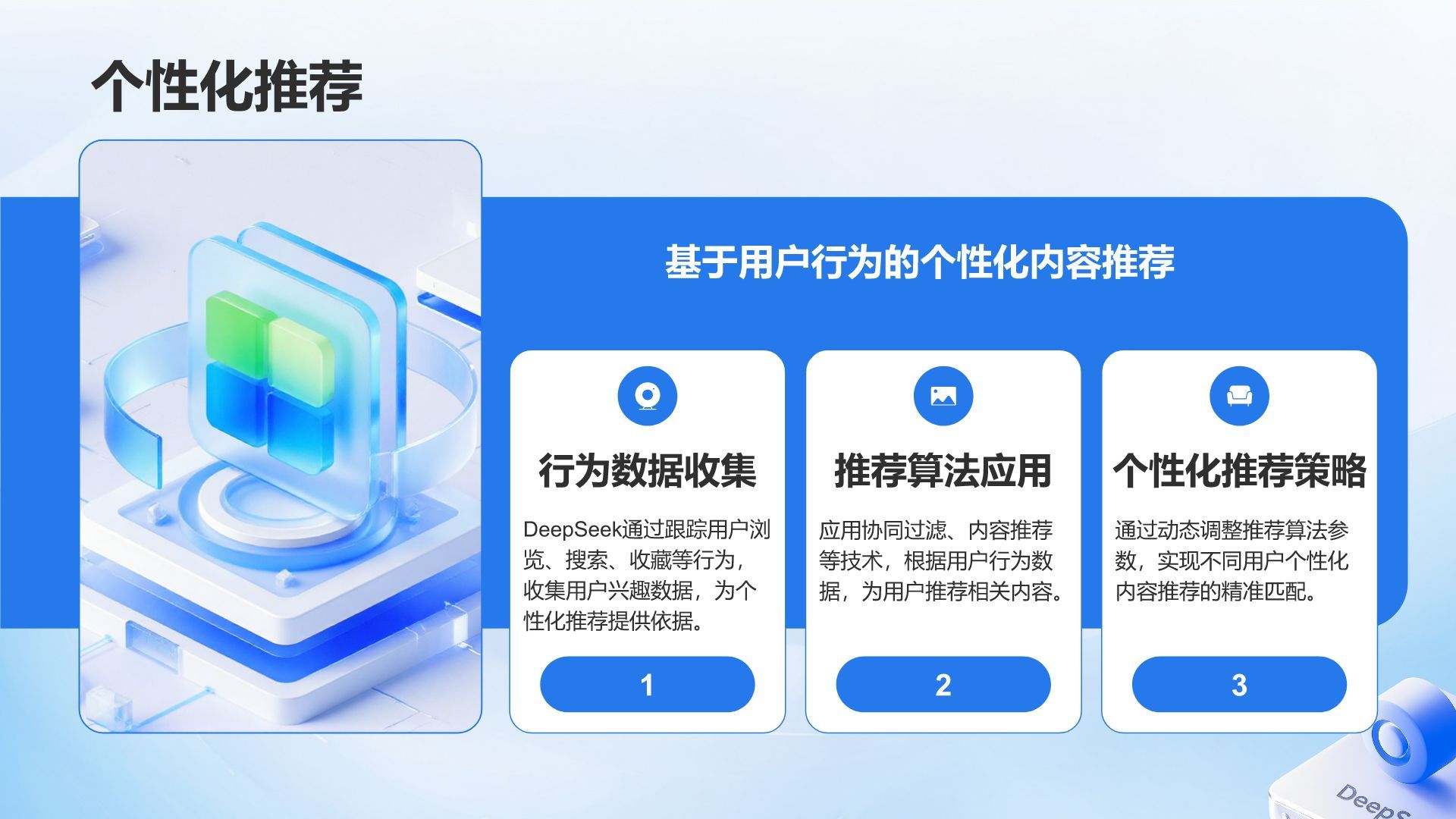 蓝色3D风DeepSeek入门教程与常见问题解答PPT模板