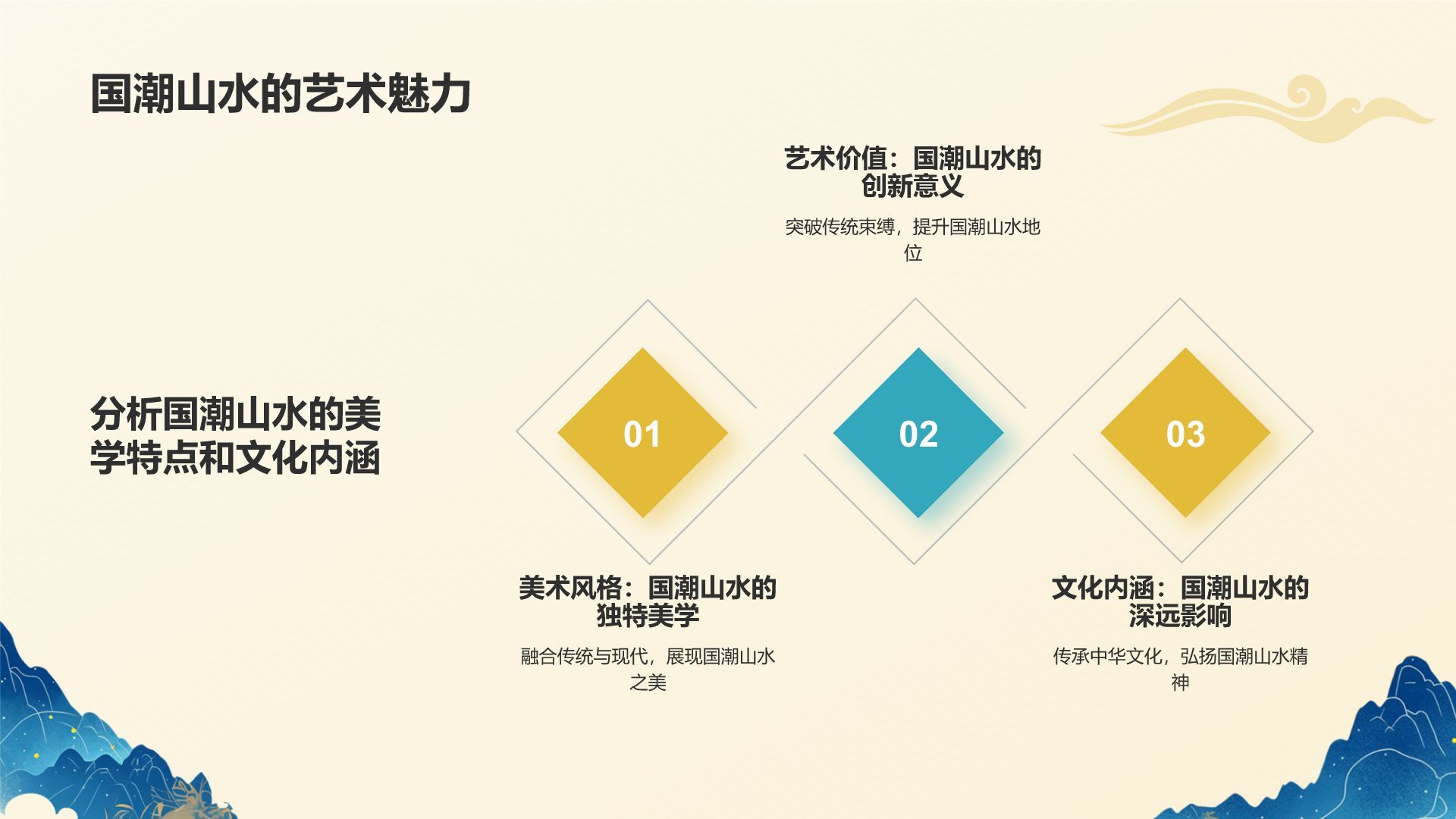 黄色国潮风国潮山水中国风语文教学课件PPT模板