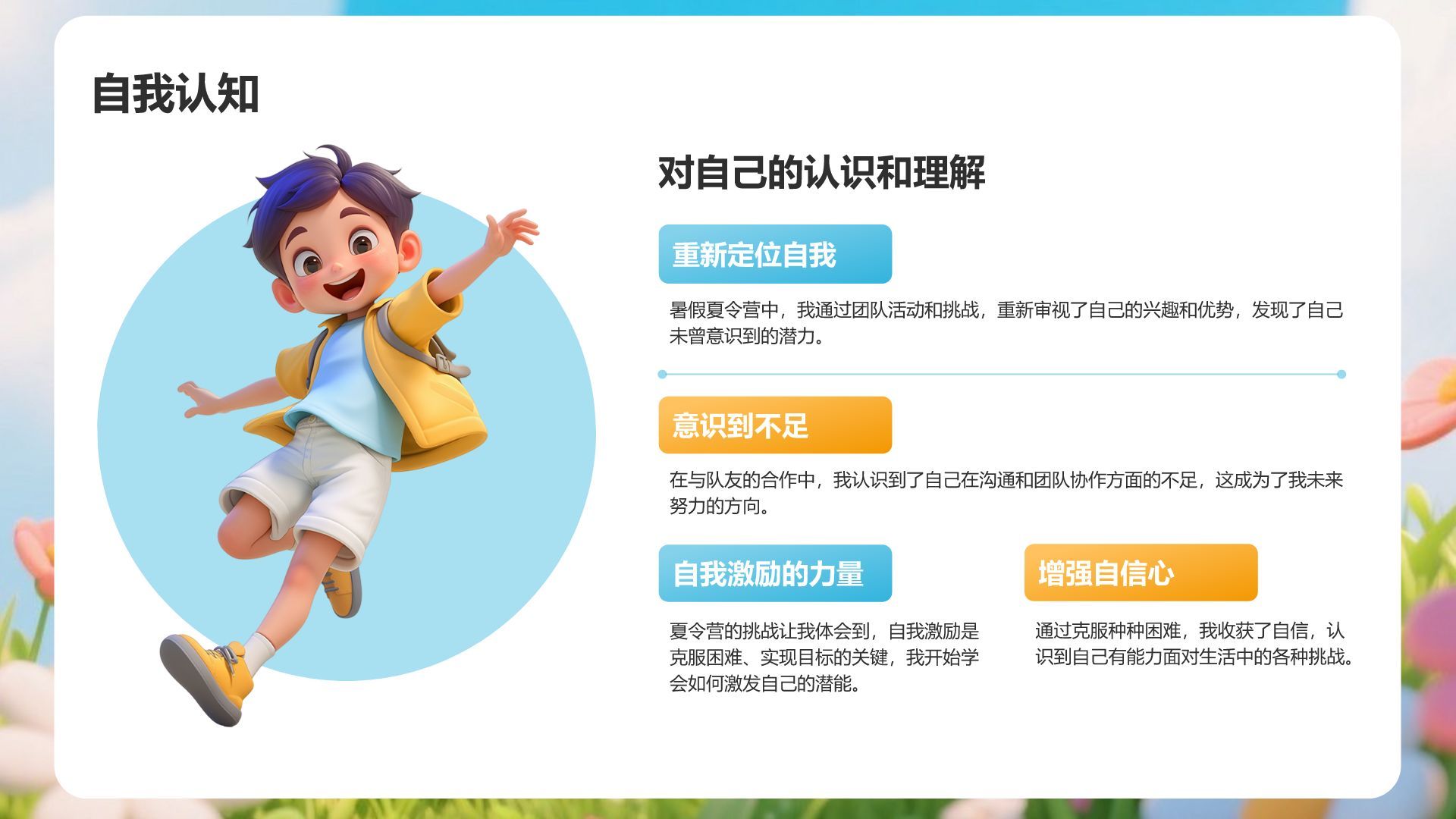 蓝色卡通风暑假夏令营活动汇报PPT模板