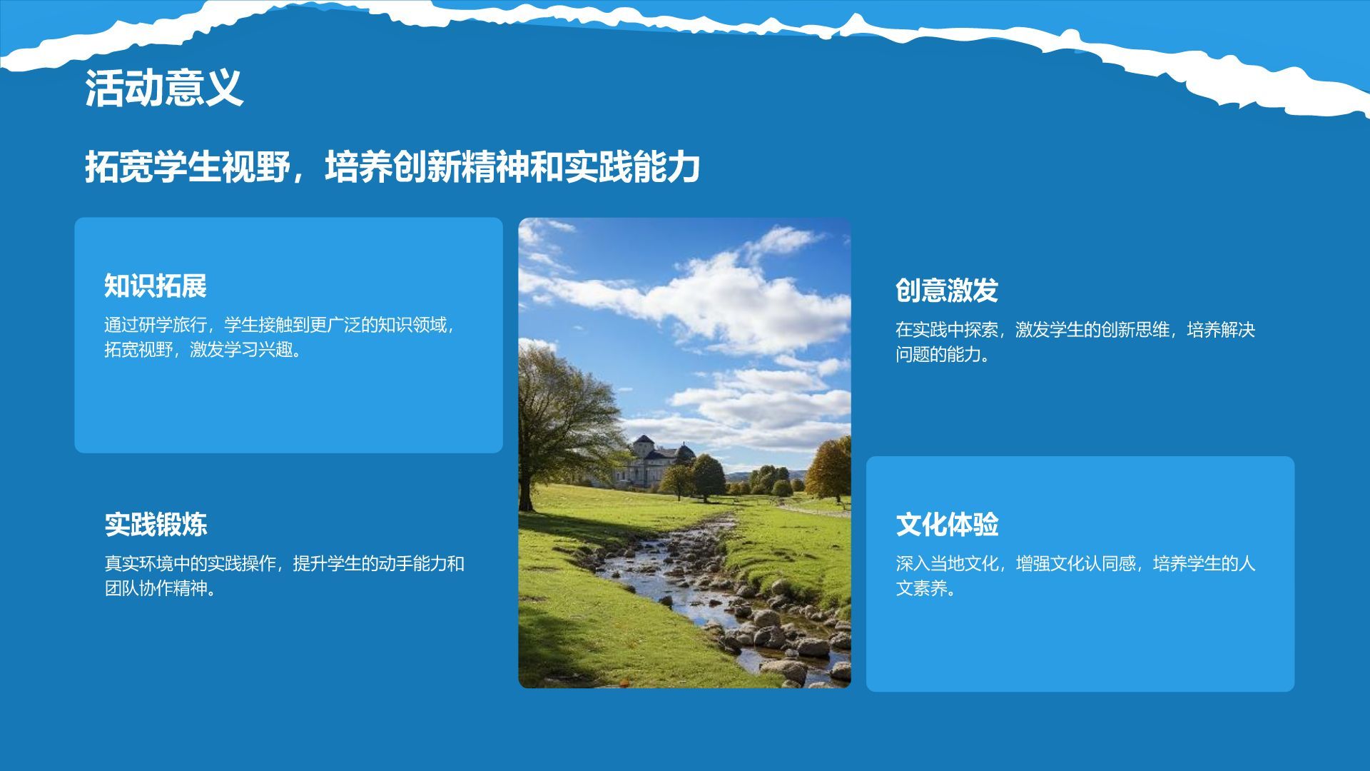蓝色摄影风研学旅行活动宣传介绍PPT模板