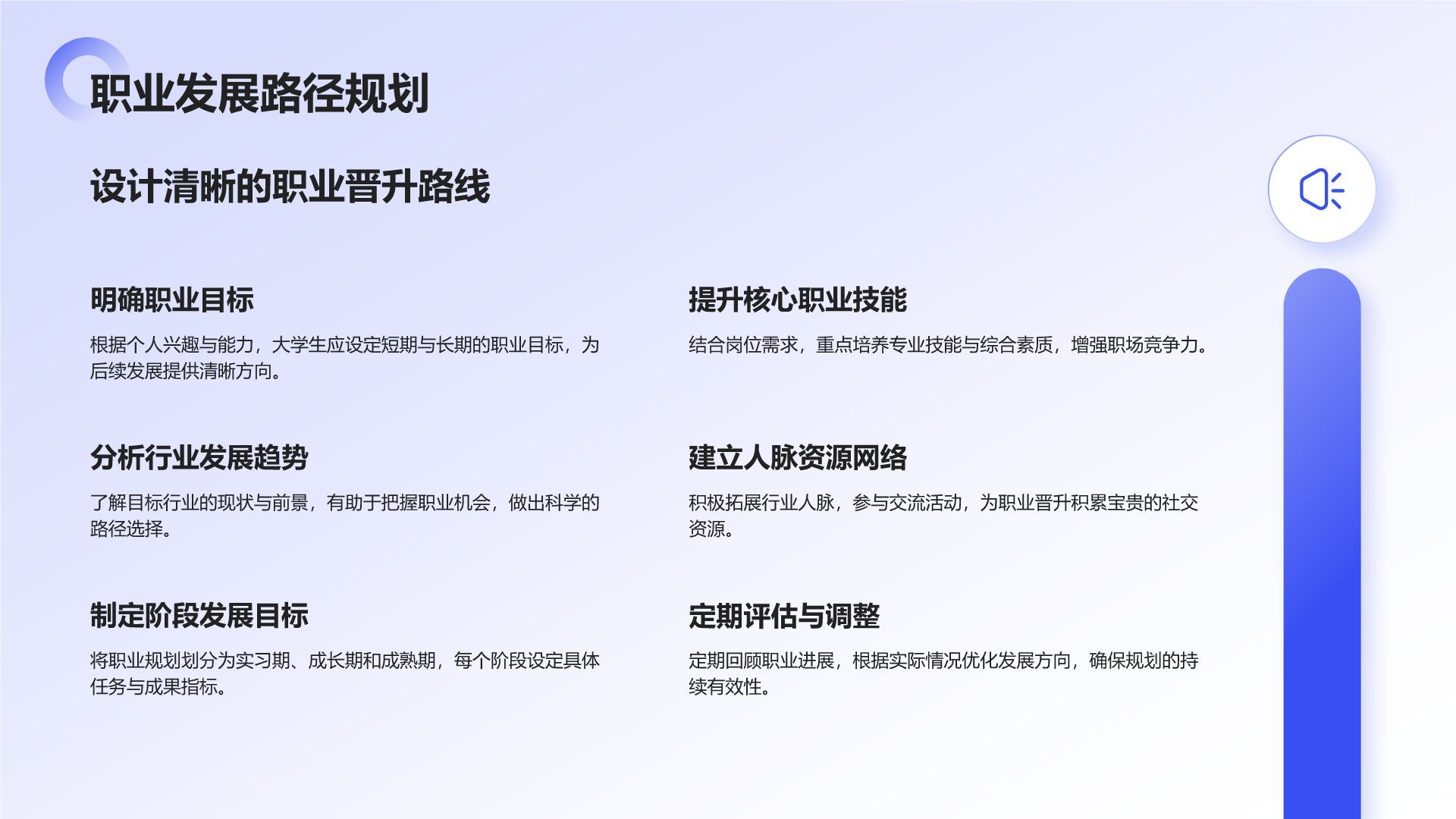 蓝色商务风大学生职业规划生涯书PPT模板