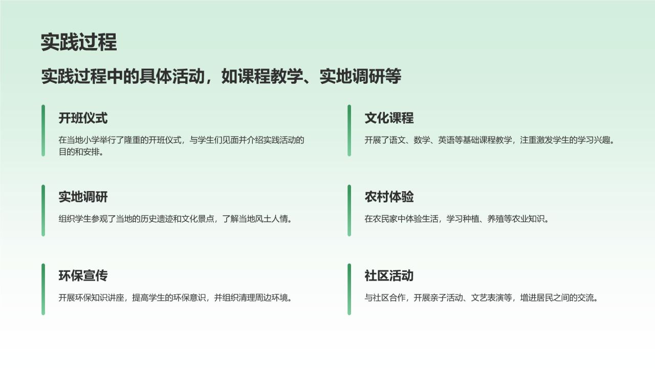 绿色商务风三下乡社会实践总结与展示PPT模板