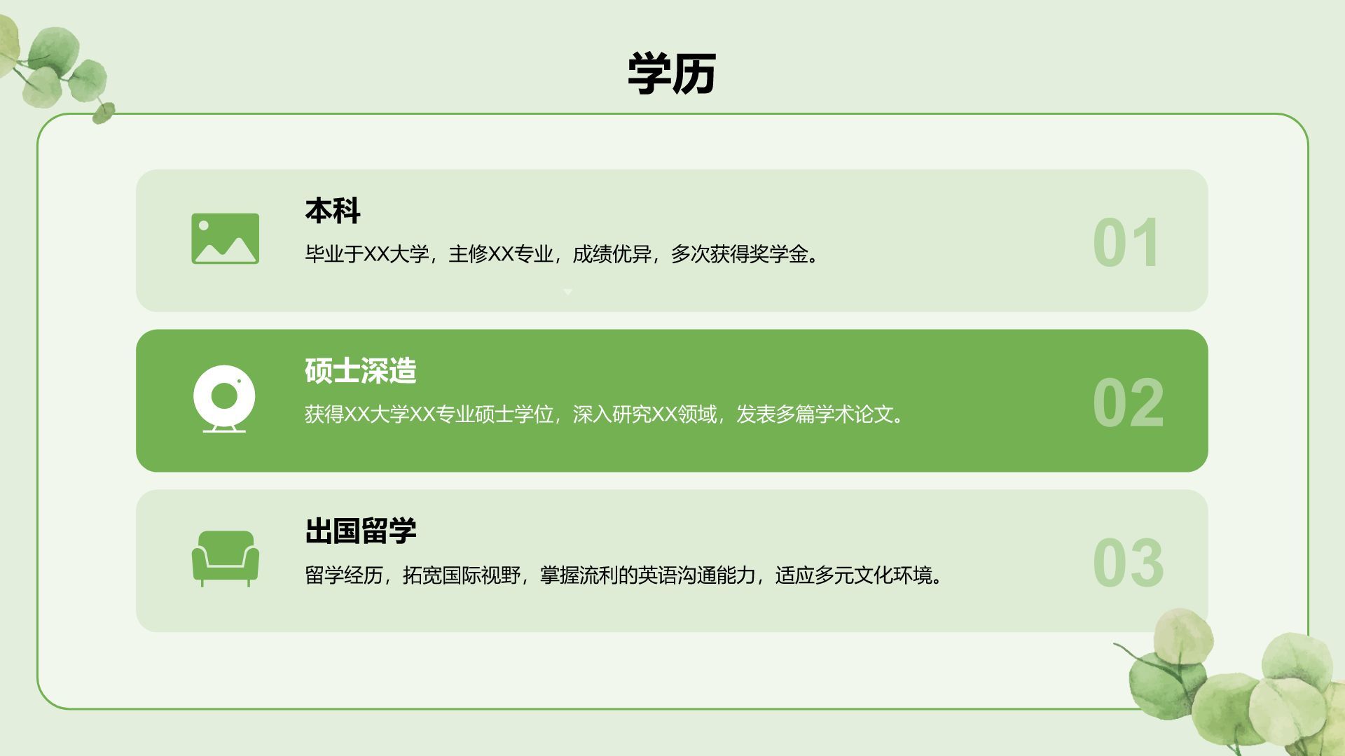 绿色小清新面试自我介绍PPT模板