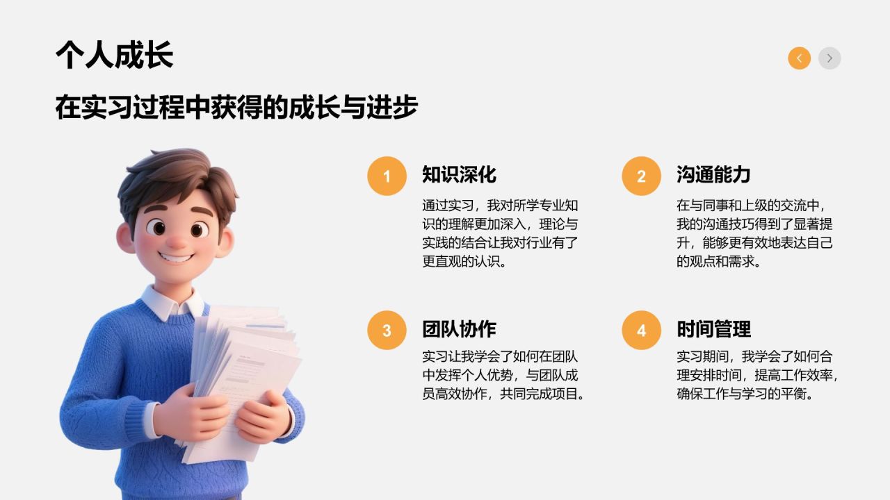 橙色3D风大学生实习报告总结PPT模板