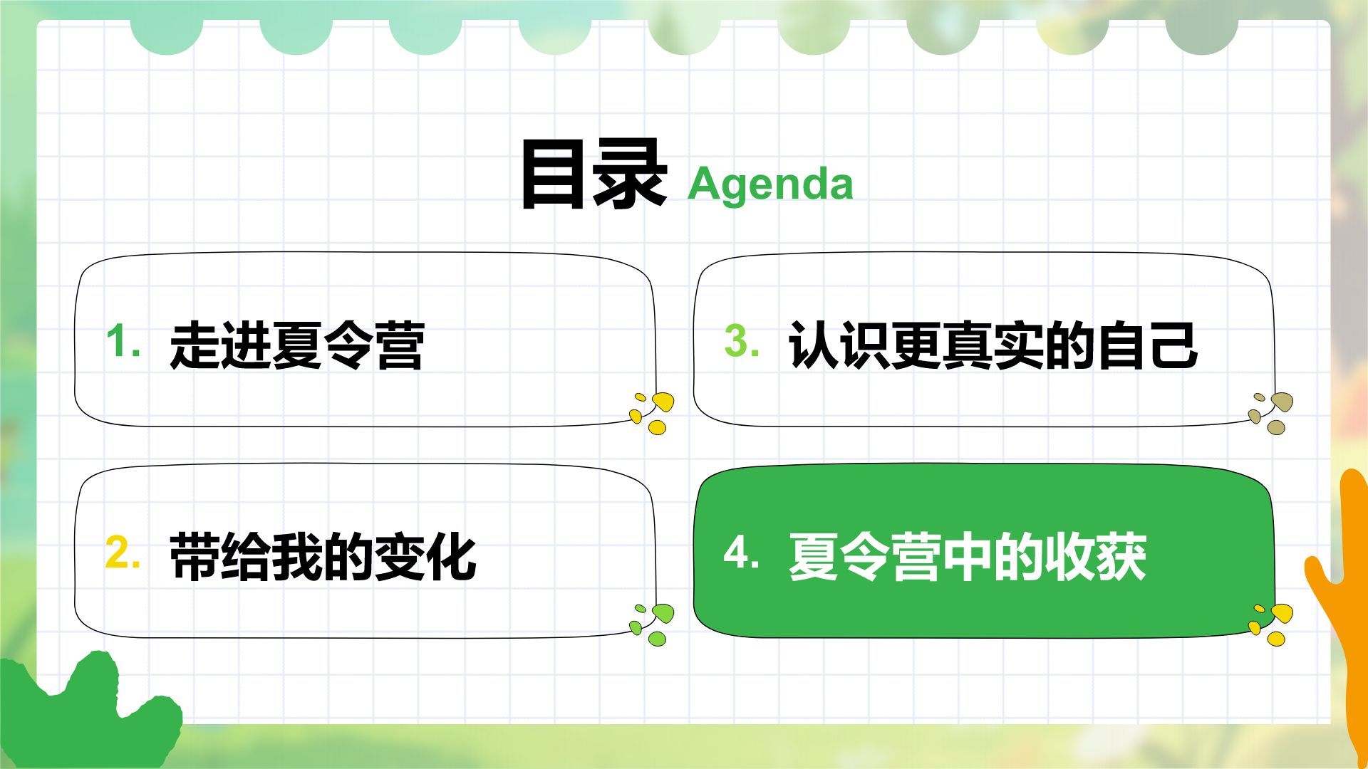 绿色插画风暑假夏令营心得体会PPT模板