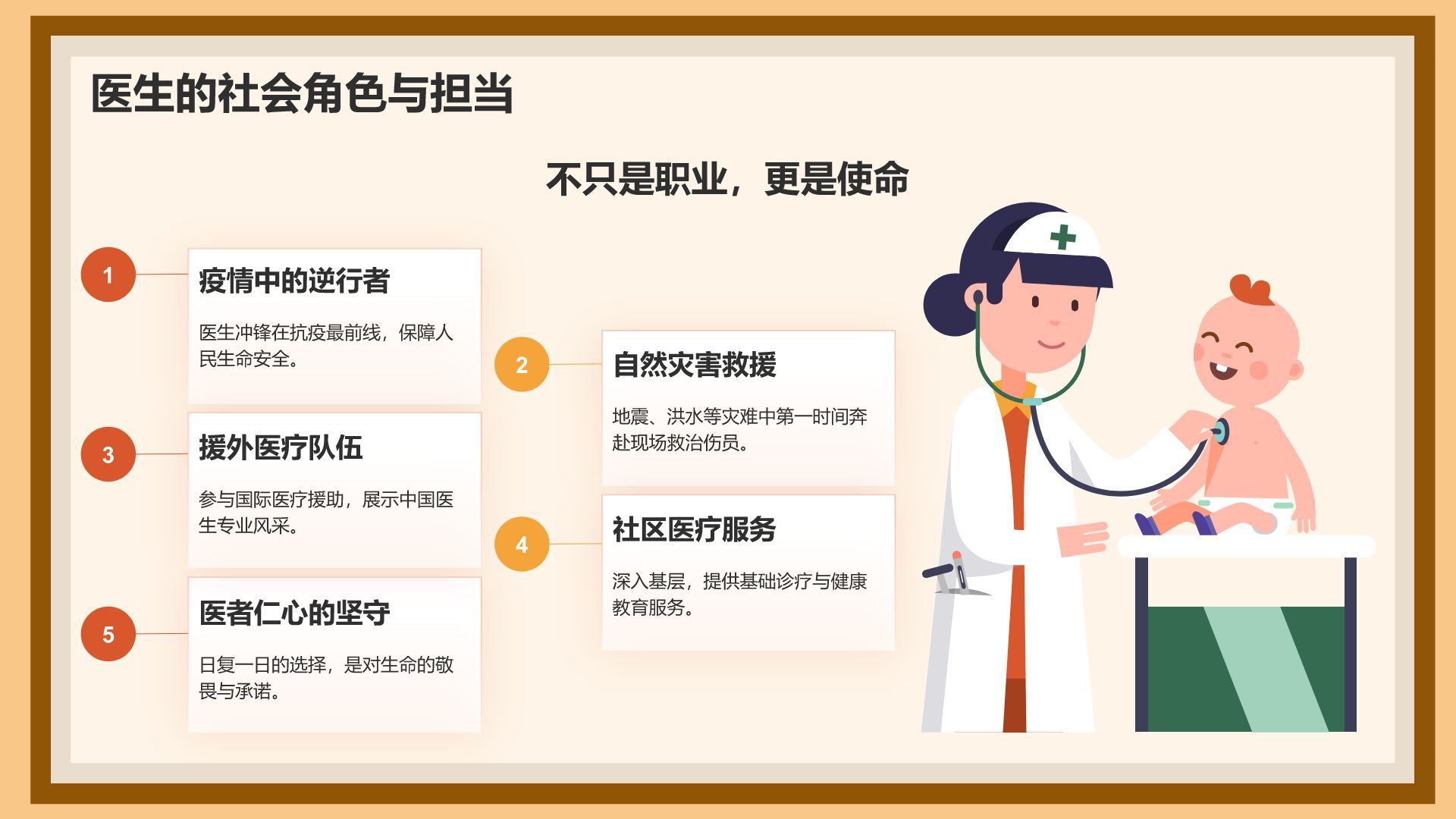 红色插画风中国医师节科普介绍PPT模板