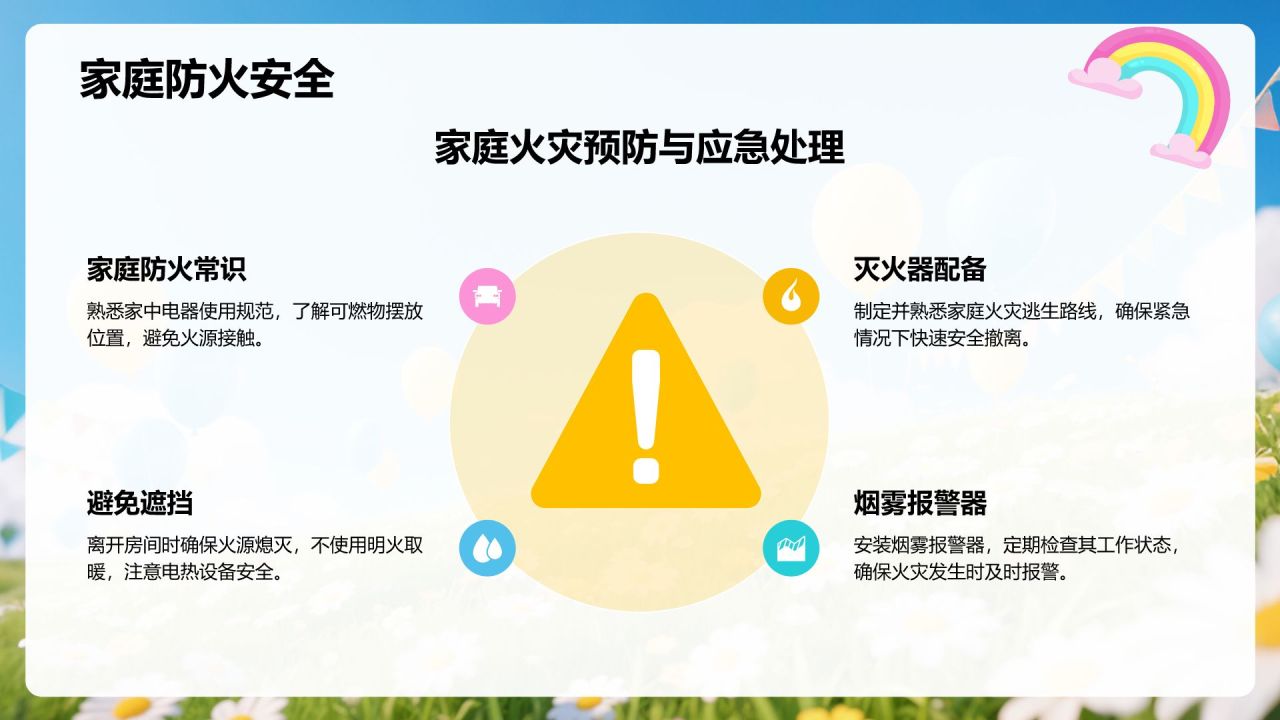 蓝色插画风暑假安全主题班会PPT模板