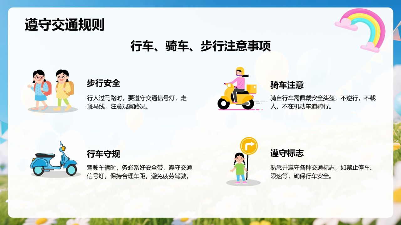 蓝色插画风暑假安全主题班会PPT模板