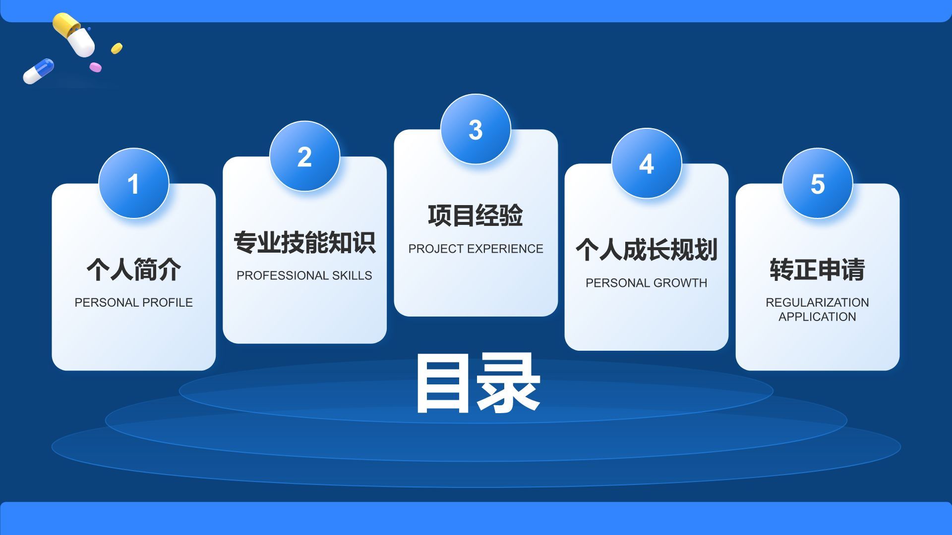 蓝色3D风试用期转正述职报告PPT模板
