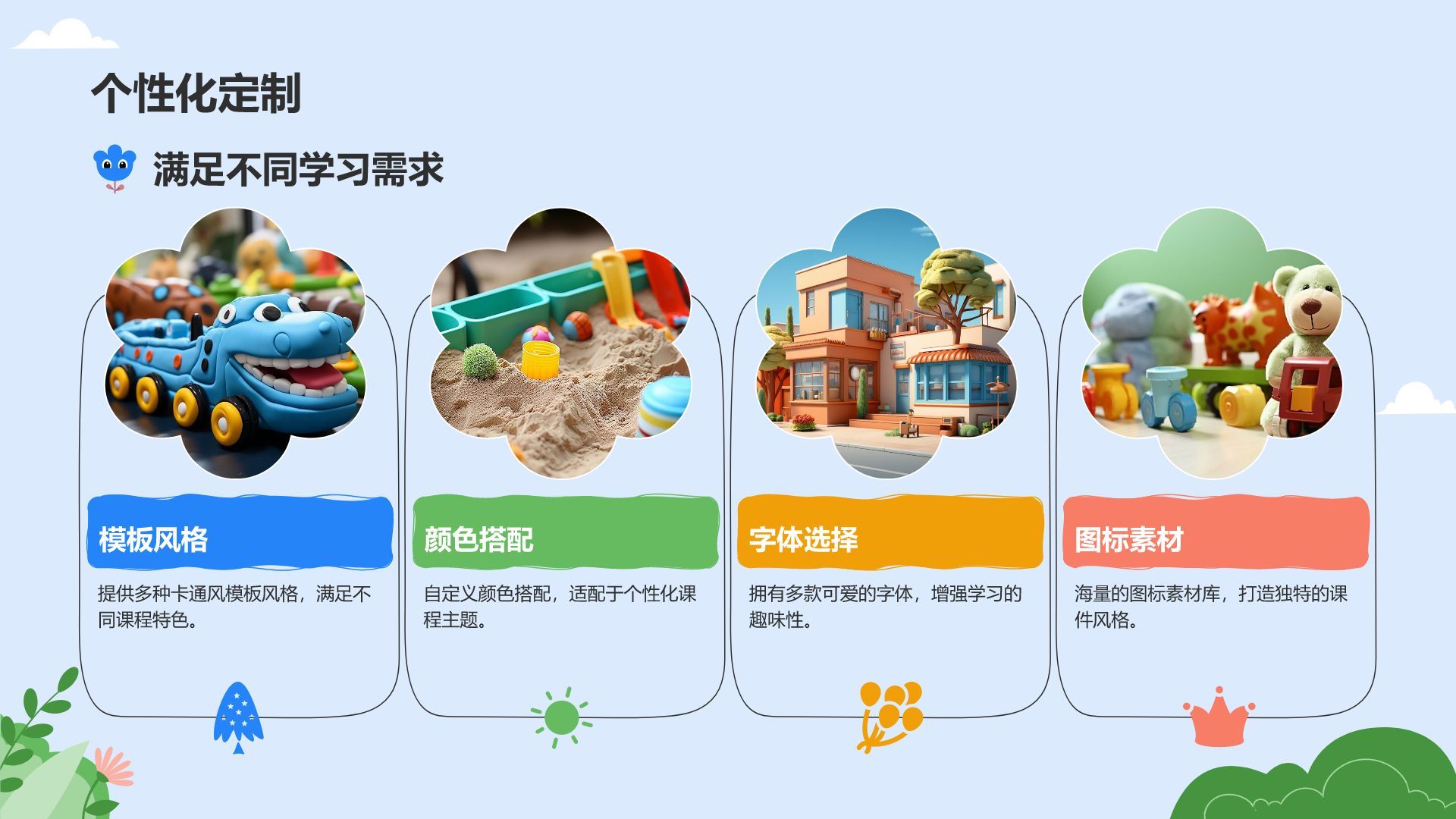 蓝色卡通风教学课件模板PPT模板