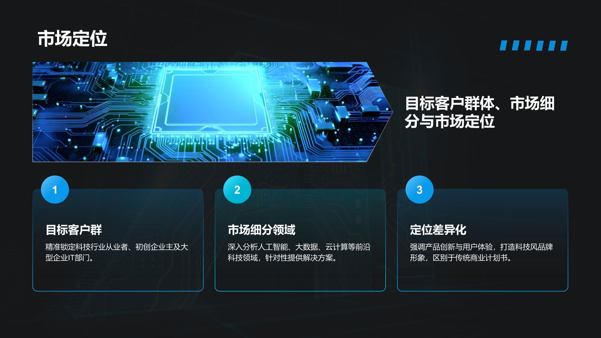 蓝色科技风商业计划书创业路演PPT模板