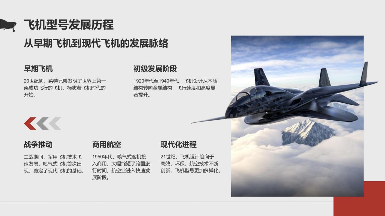 灰色商务风飞机型号科普介绍PPT模板