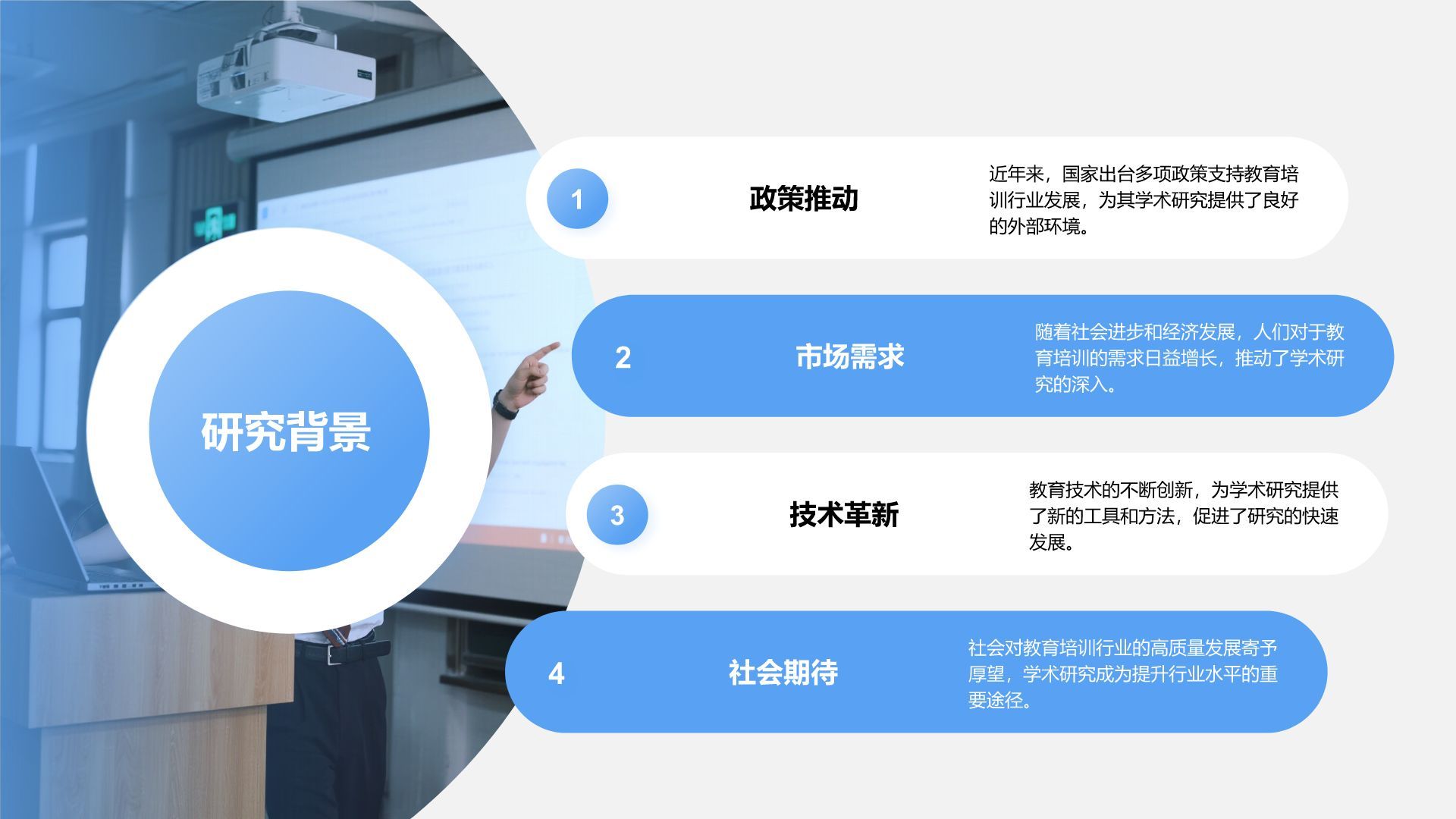 蓝色商务风学术研究背景与方法汇报PPT模板