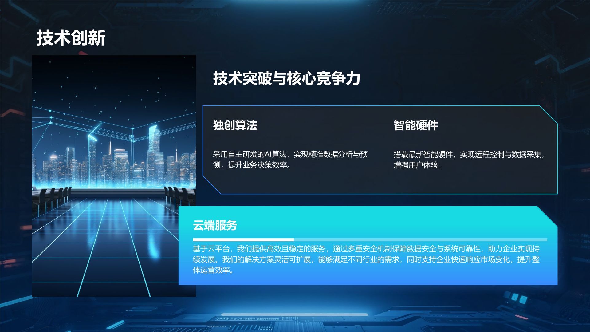 蓝色科技风科技风商业计划书项目介绍PPT模板