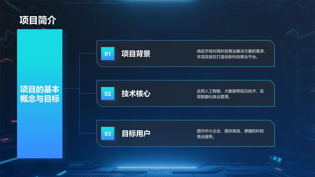 蓝色科技风科技风商业计划书项目介绍PPT模板