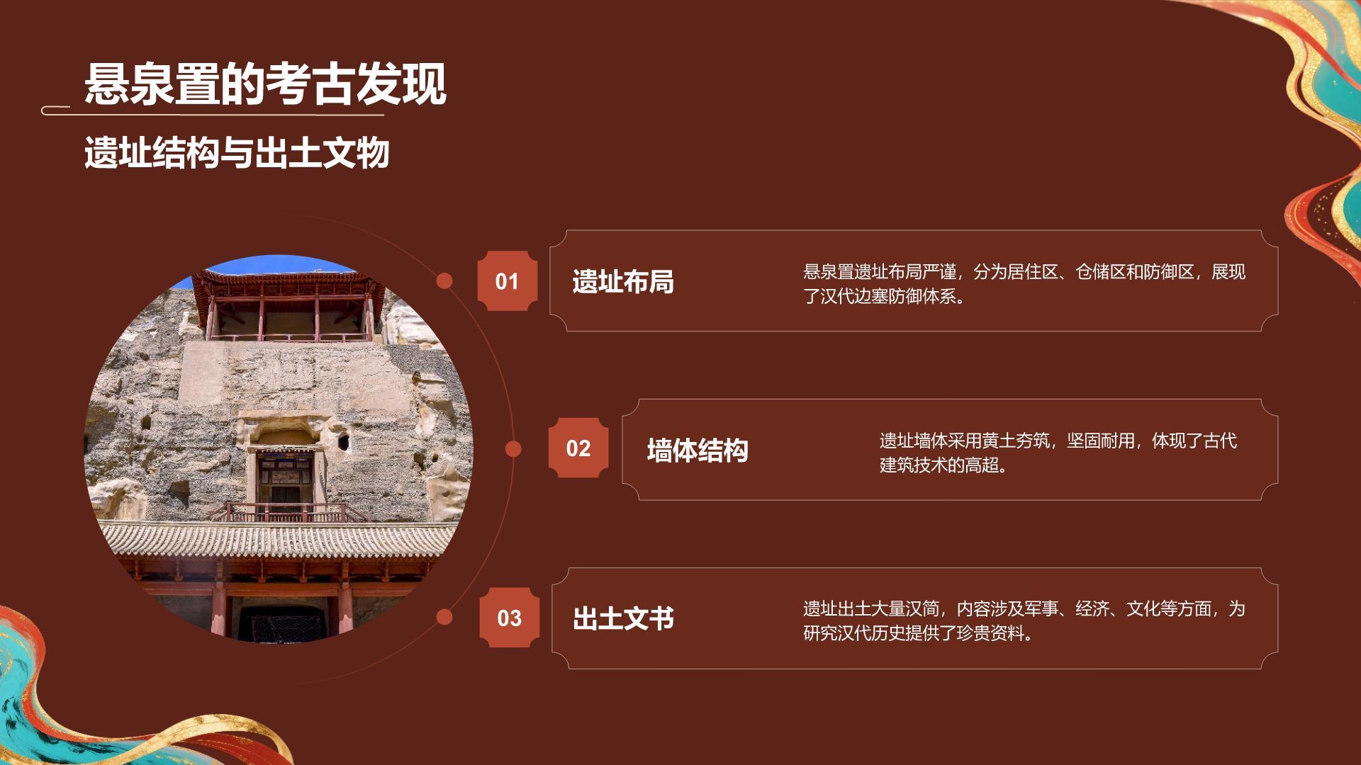 红色国潮风敦煌文化与历史遗迹介绍PPT模板
