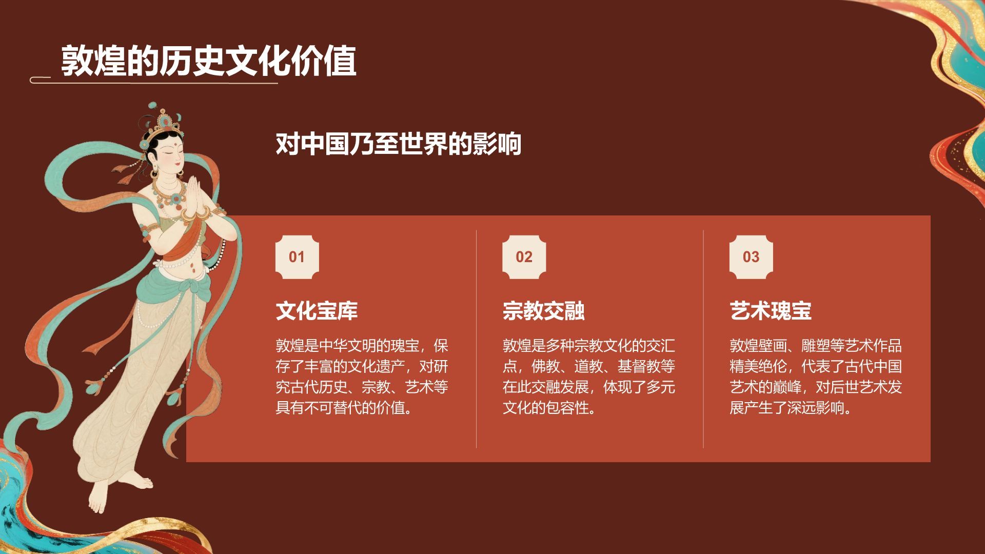红色国潮风敦煌文化与历史遗迹介绍PPT模板
