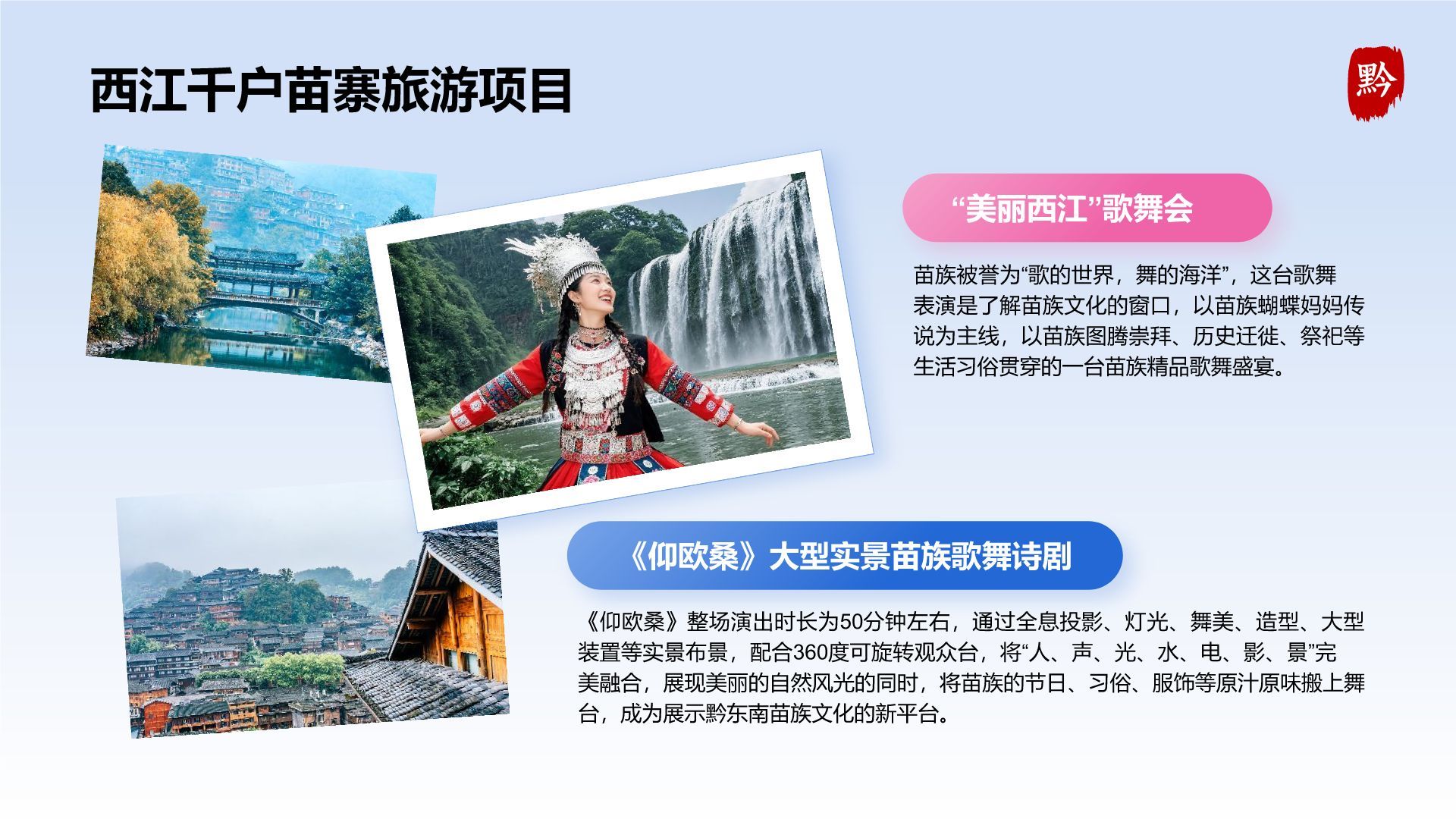 蓝色摄影风贵州旅游景点介绍PPT模板