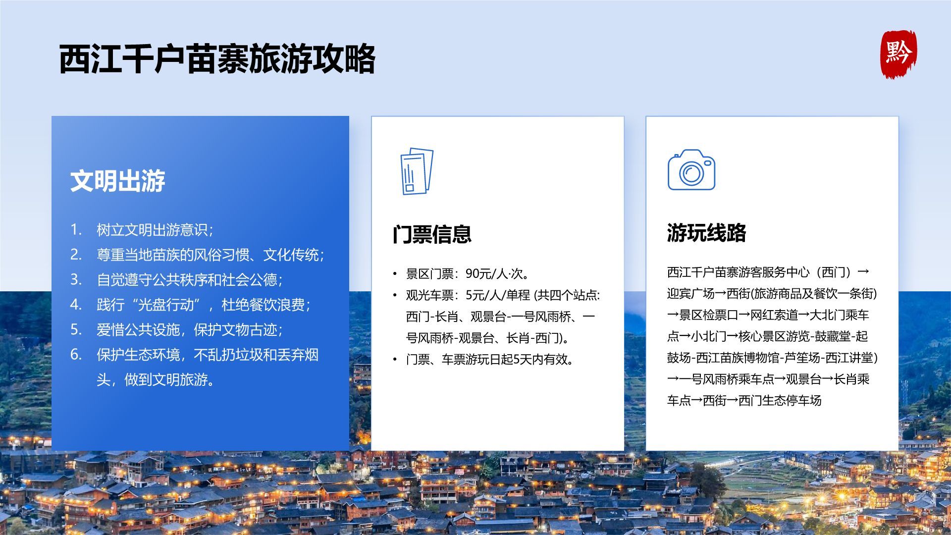 蓝色摄影风贵州旅游景点介绍PPT模板