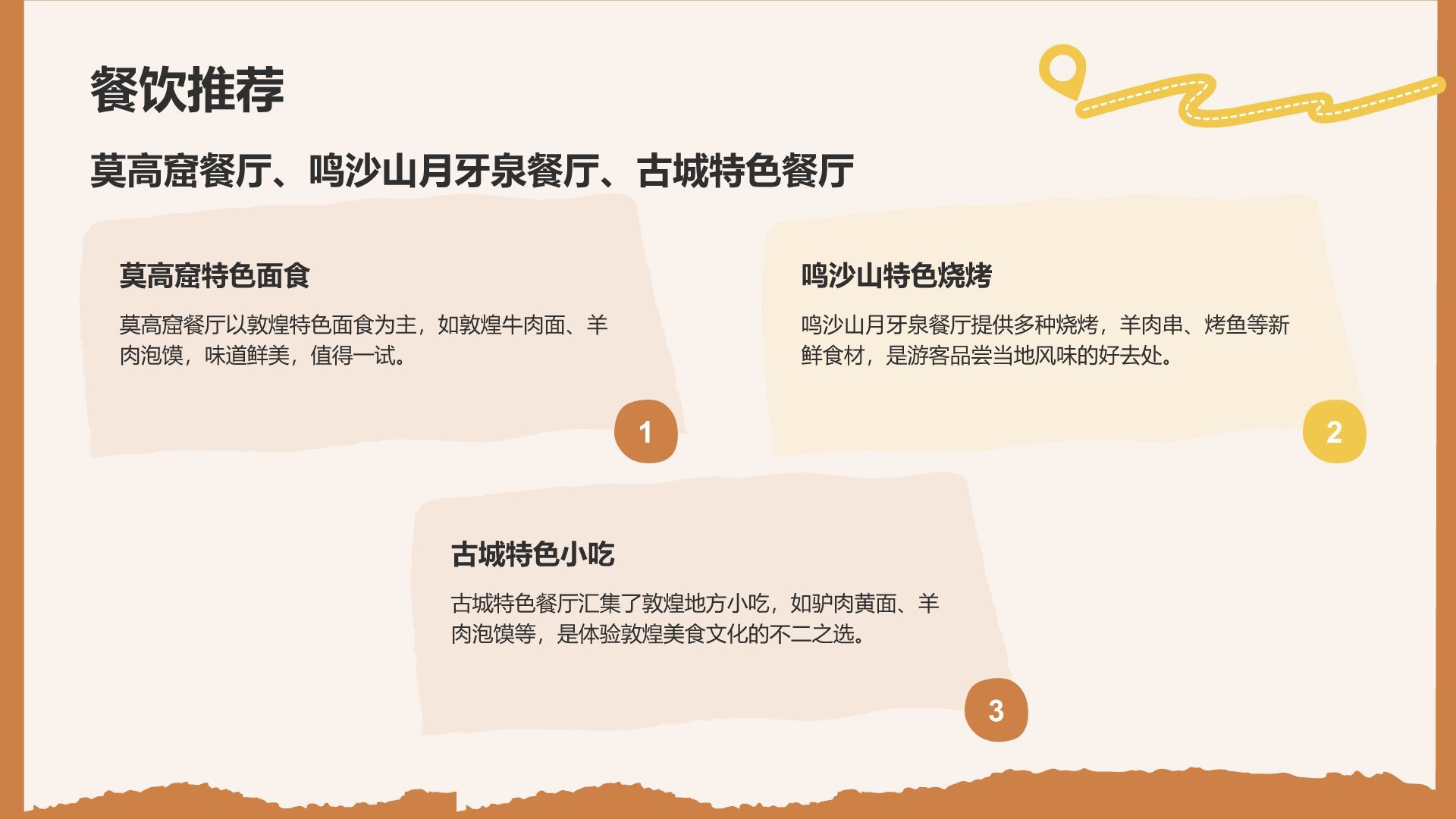 橙色插画风敦煌旅游攻略与行程规划PPT模板