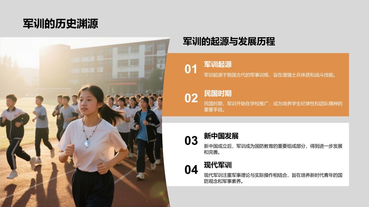 橙色商务风军训心得体会分享PPT模板