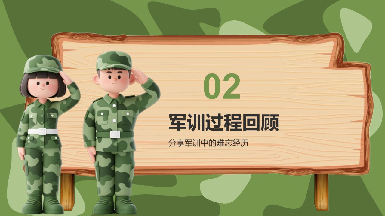 绿色3D风军训收获与成长汇报PPT模板