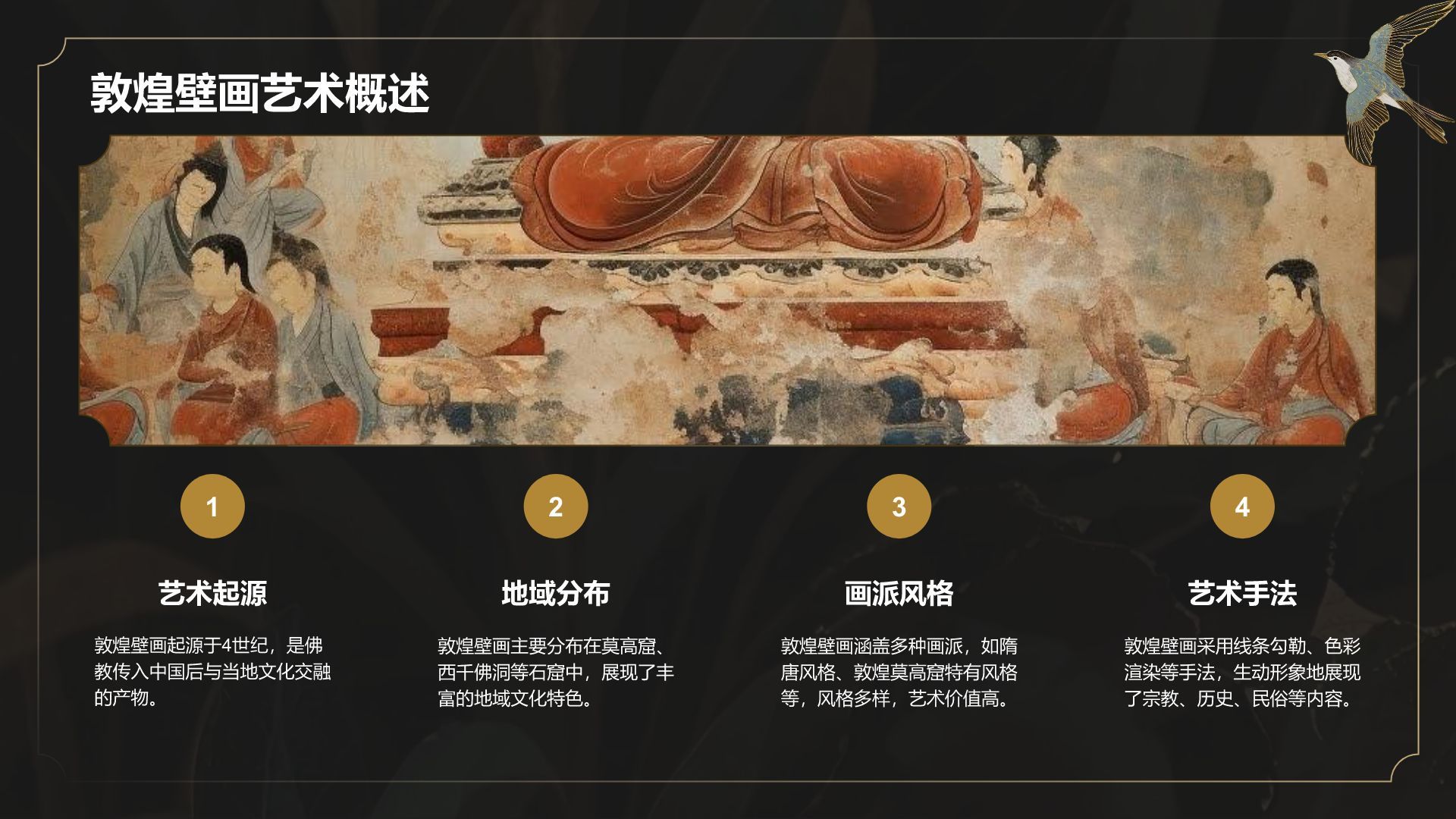 黄色复古风敦煌壁画艺术与文化价值展示PPT模板