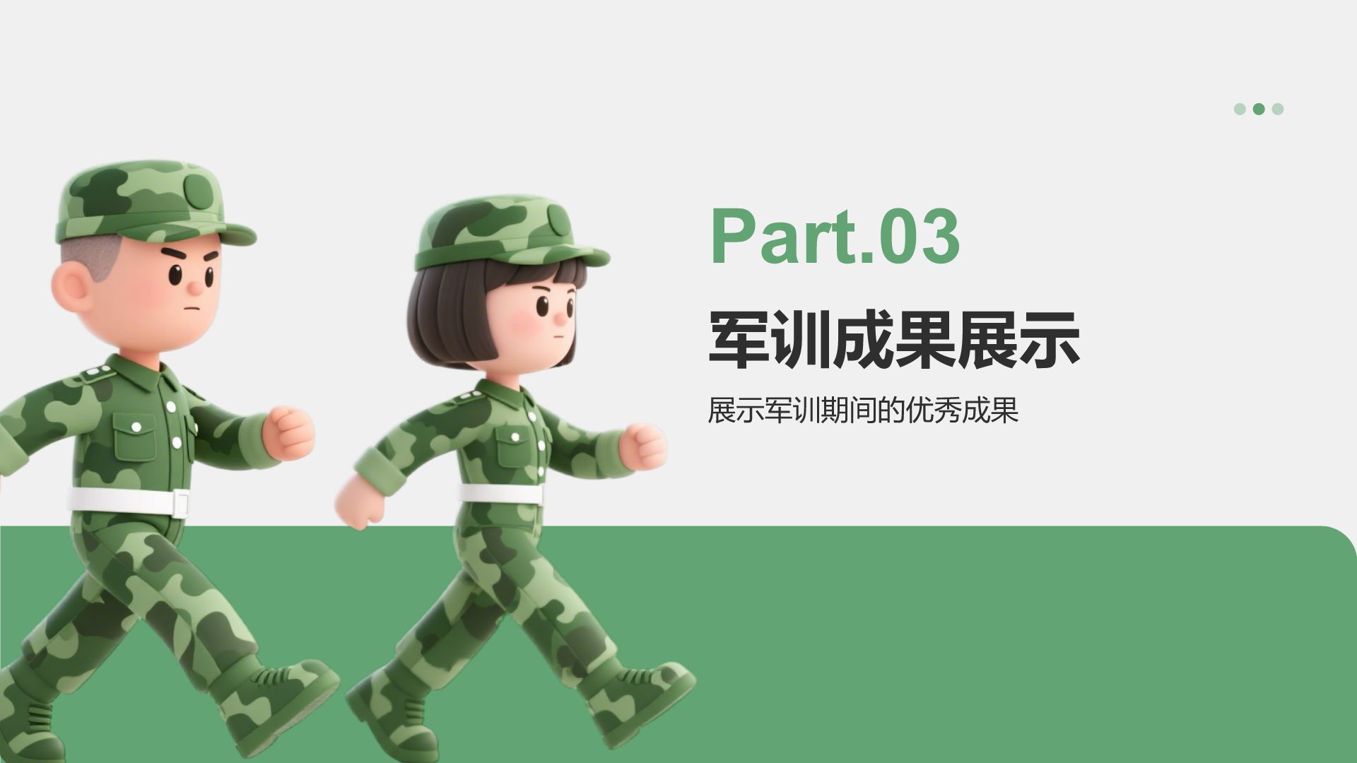 绿色3D风军训收获与成长汇报PPT模板