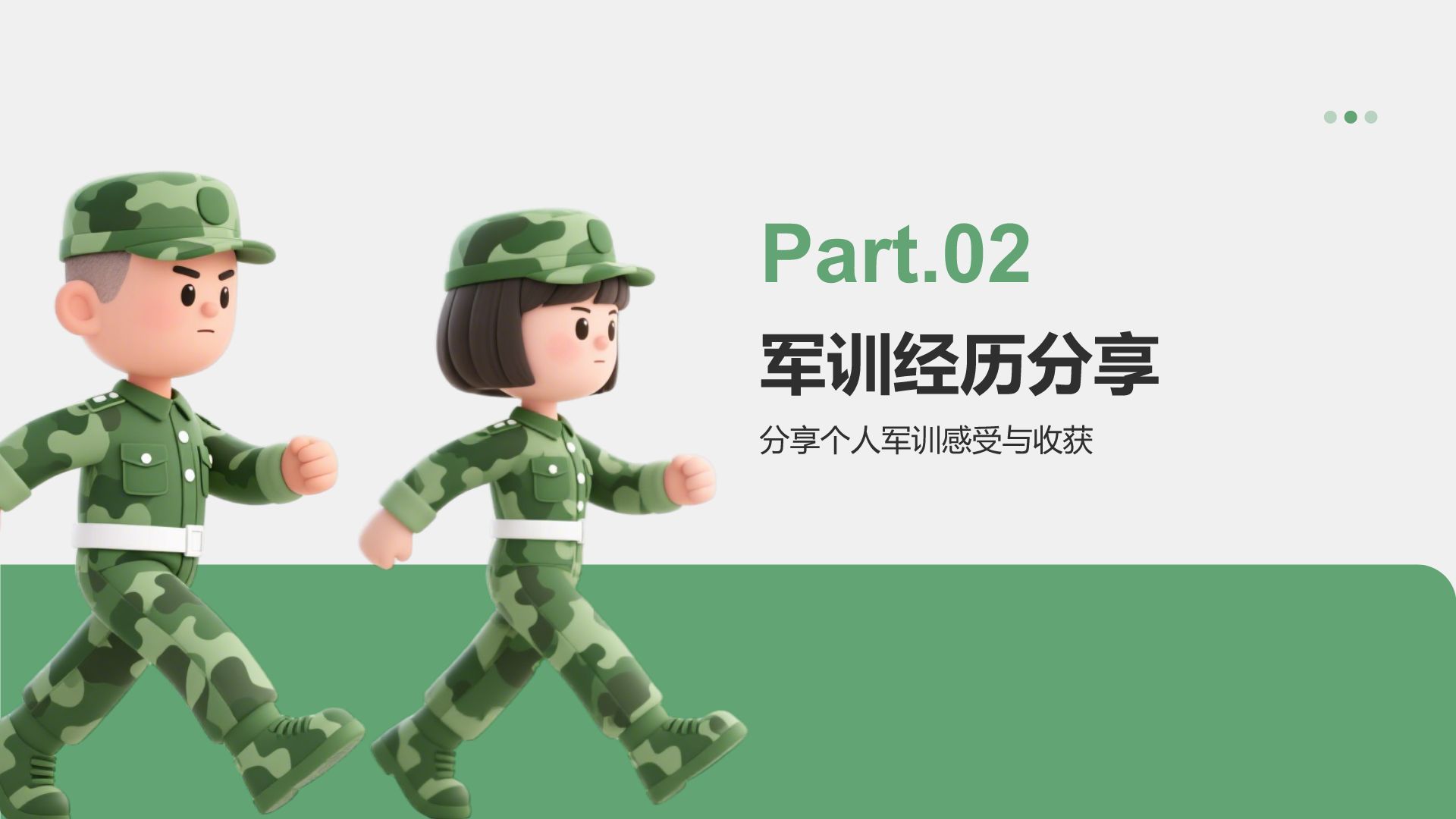 绿色3D风军训收获与成长汇报PPT模板
