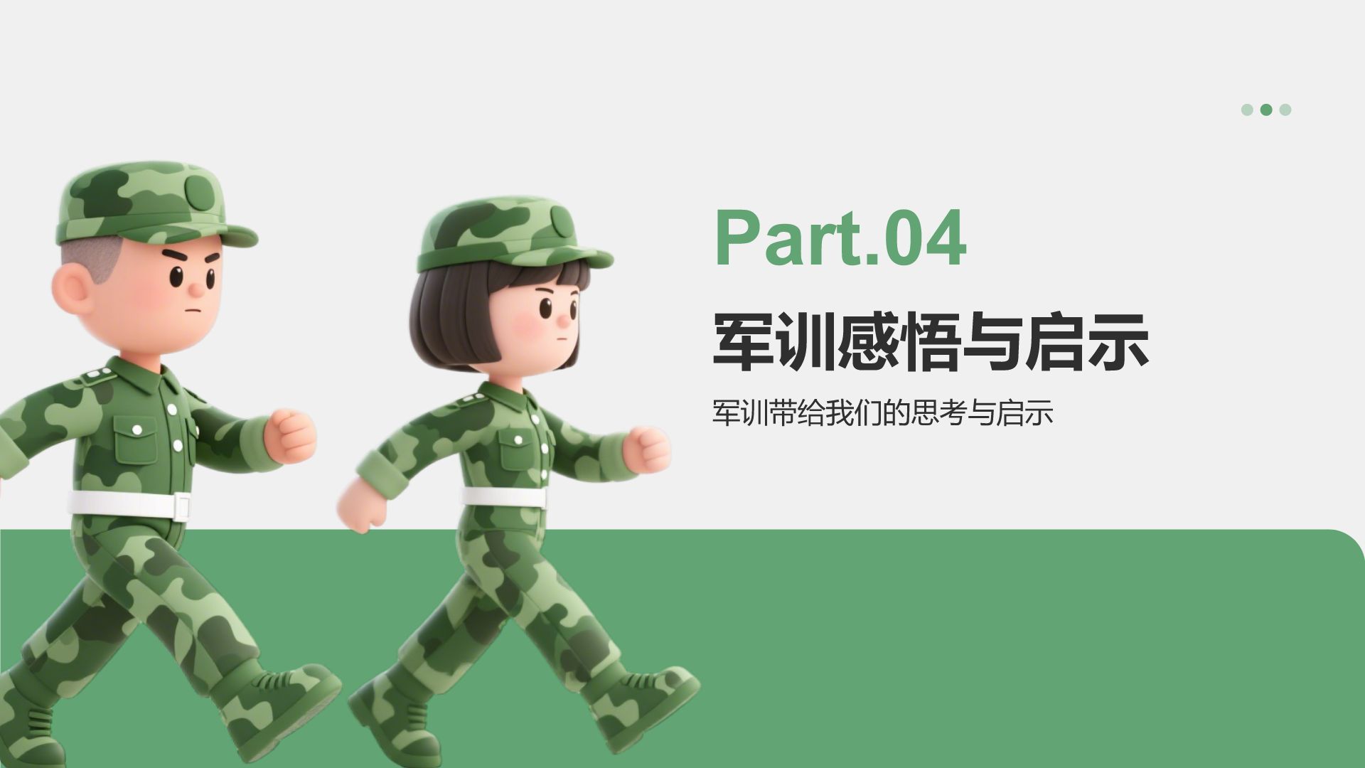 绿色3D风军训收获与成长汇报PPT模板