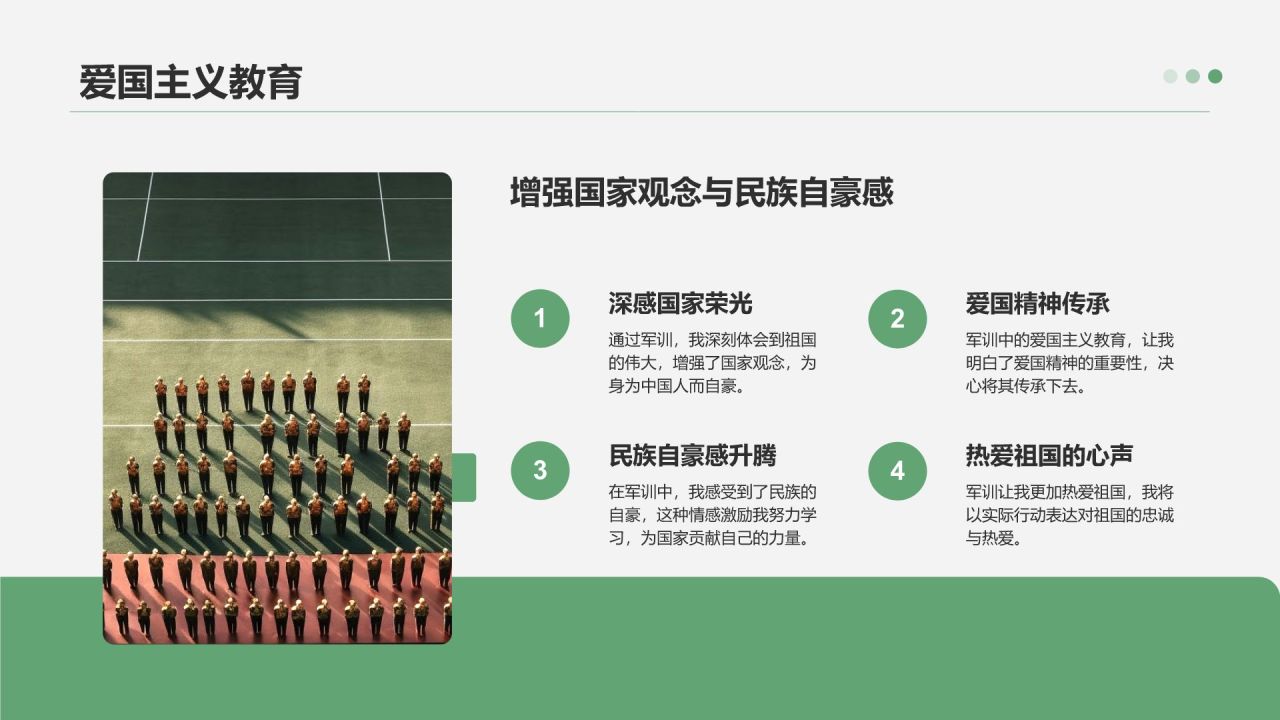 绿色3D风军训收获与成长汇报PPT模板