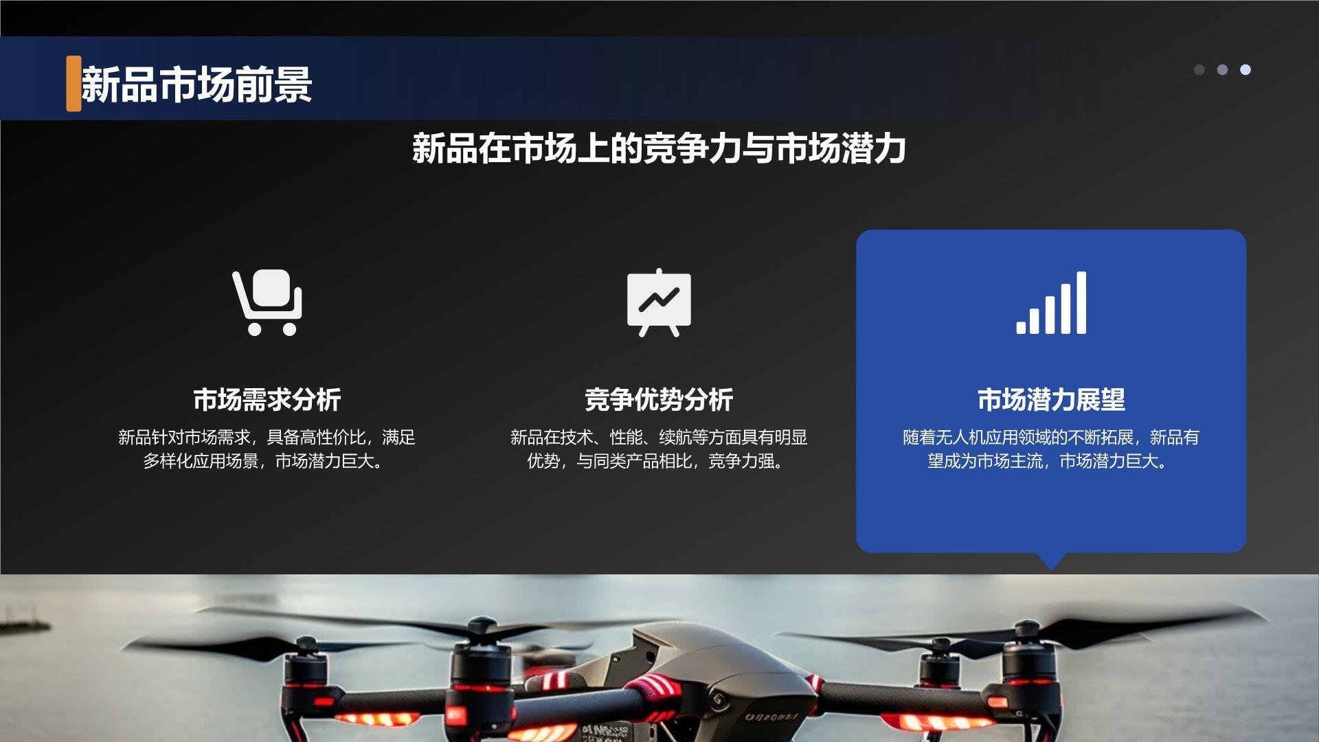 蓝色商务风无人机新品发布会PPT模板