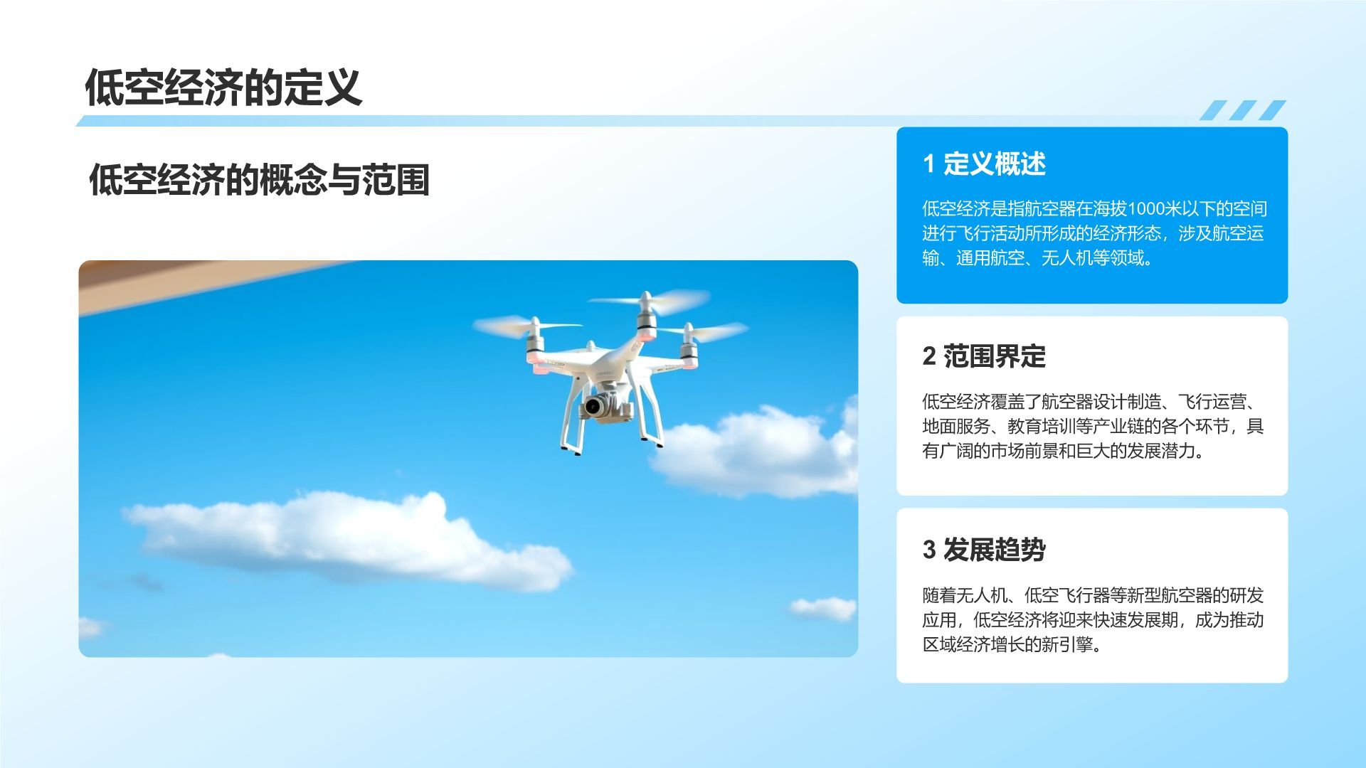 蓝色商务风低空经济行业分析PPT模板